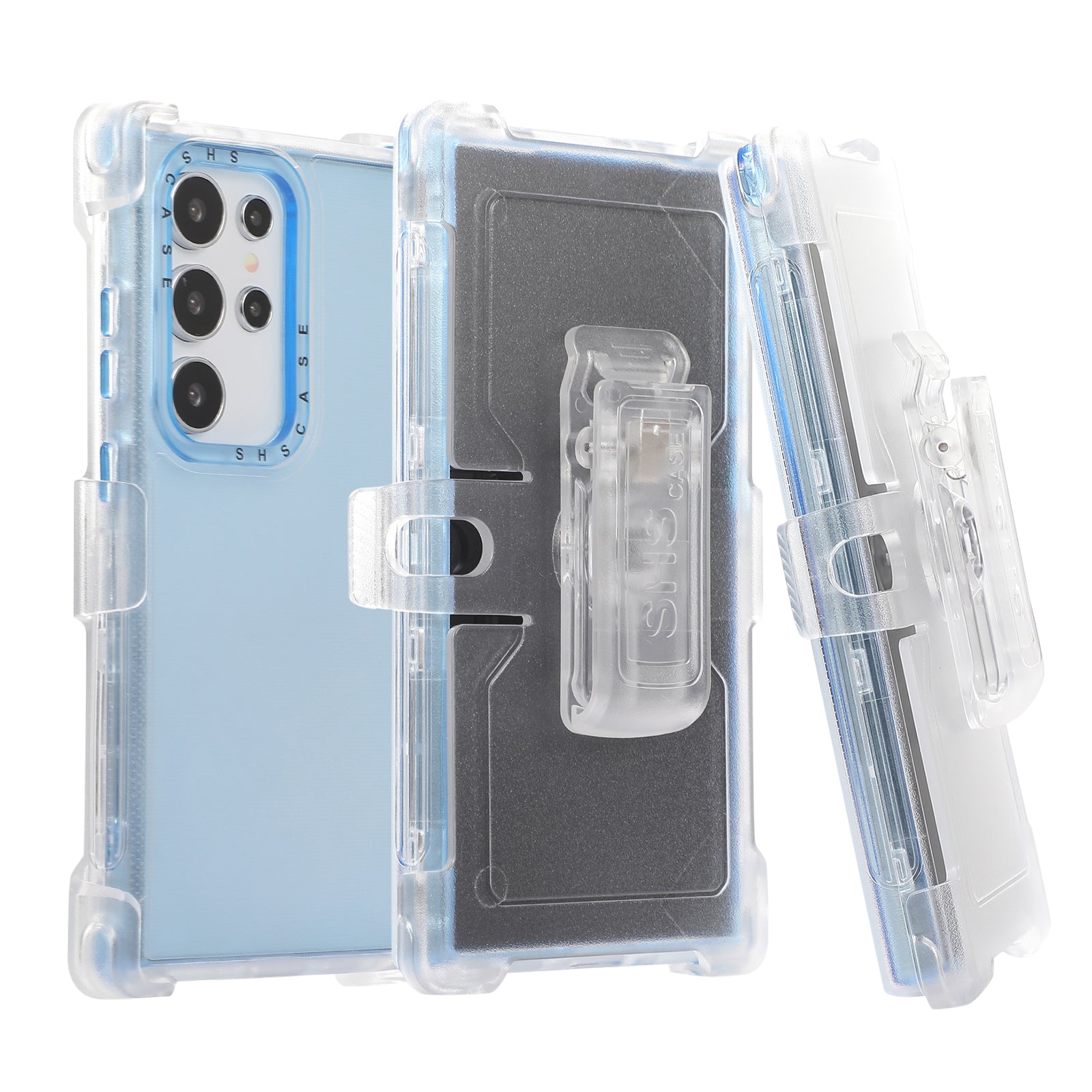 For Samsung Galaxy S24 Ultra Slide Belt Holster Case Kickstand Matte PC+TPU Mobile Phone Cover - Sky Blue