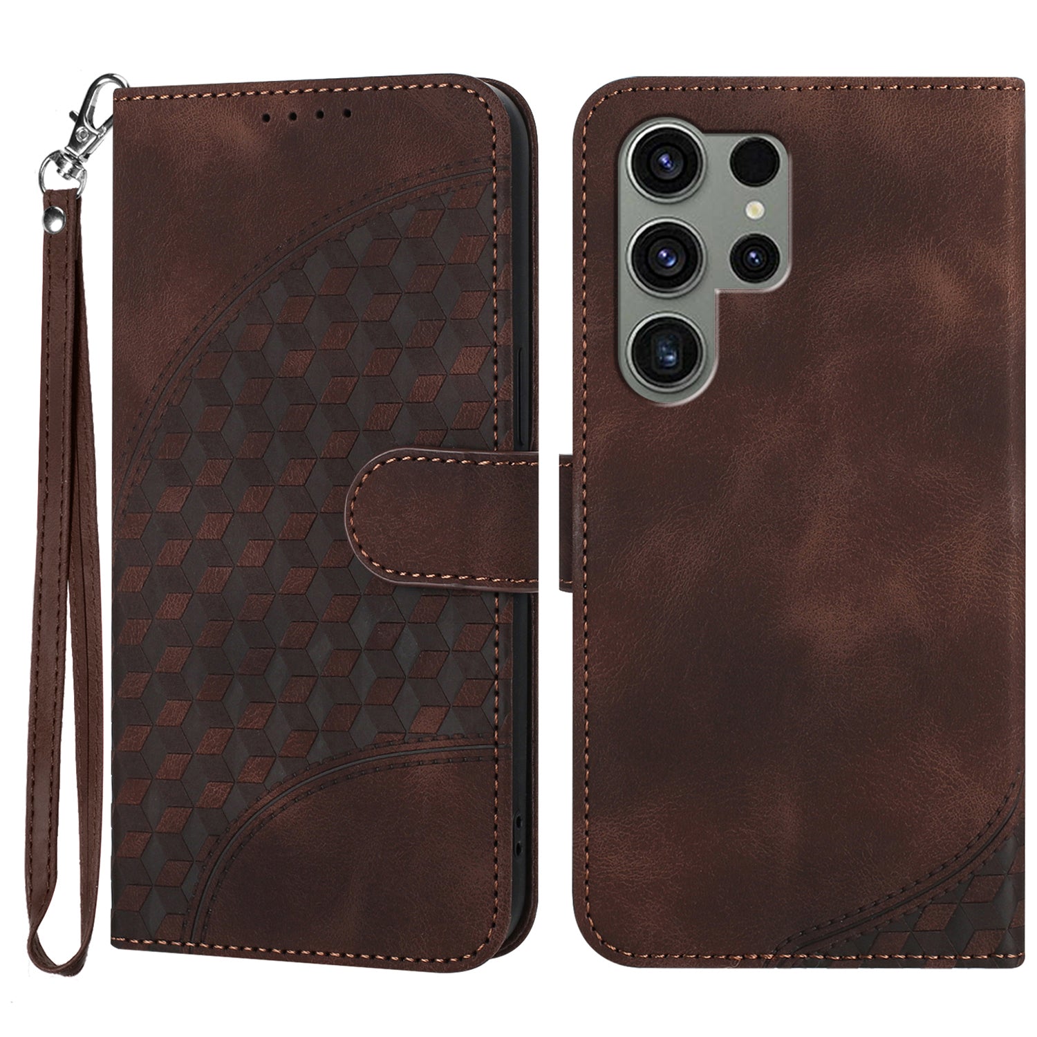 YX0060 For Samsung Galaxy S24 Ultra Cell Phone Case Elephant Head Imprinted Leather Cover - Coffee