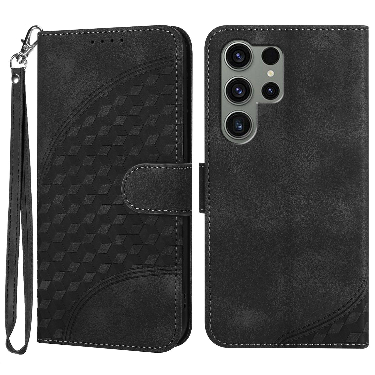 YX0060 For Samsung Galaxy S24 Ultra Cell Phone Case Elephant Head Imprinted Leather Cover - Black