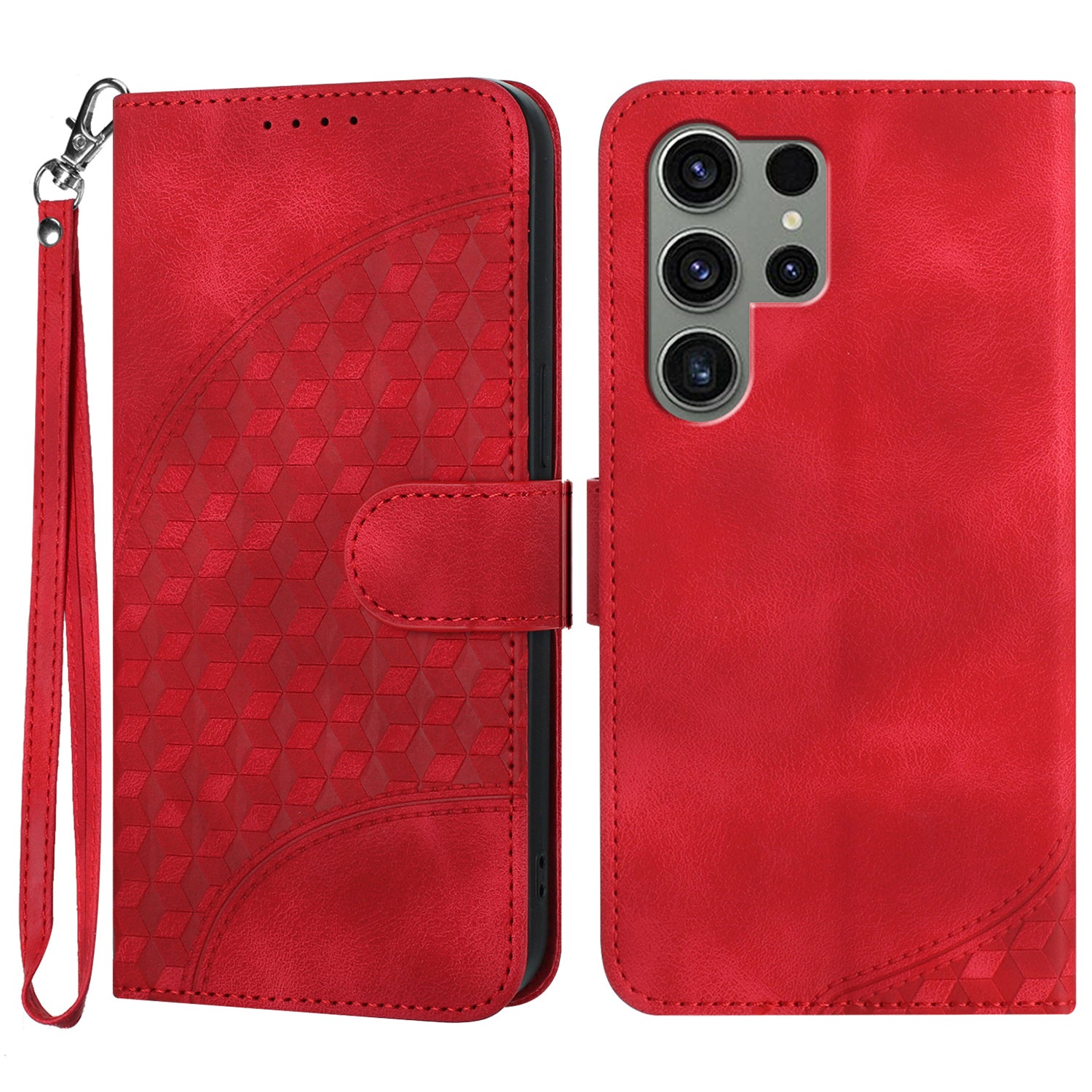 YX0060 For Samsung Galaxy S24 Ultra Cell Phone Case Elephant Head Imprinted Leather Cover - Red