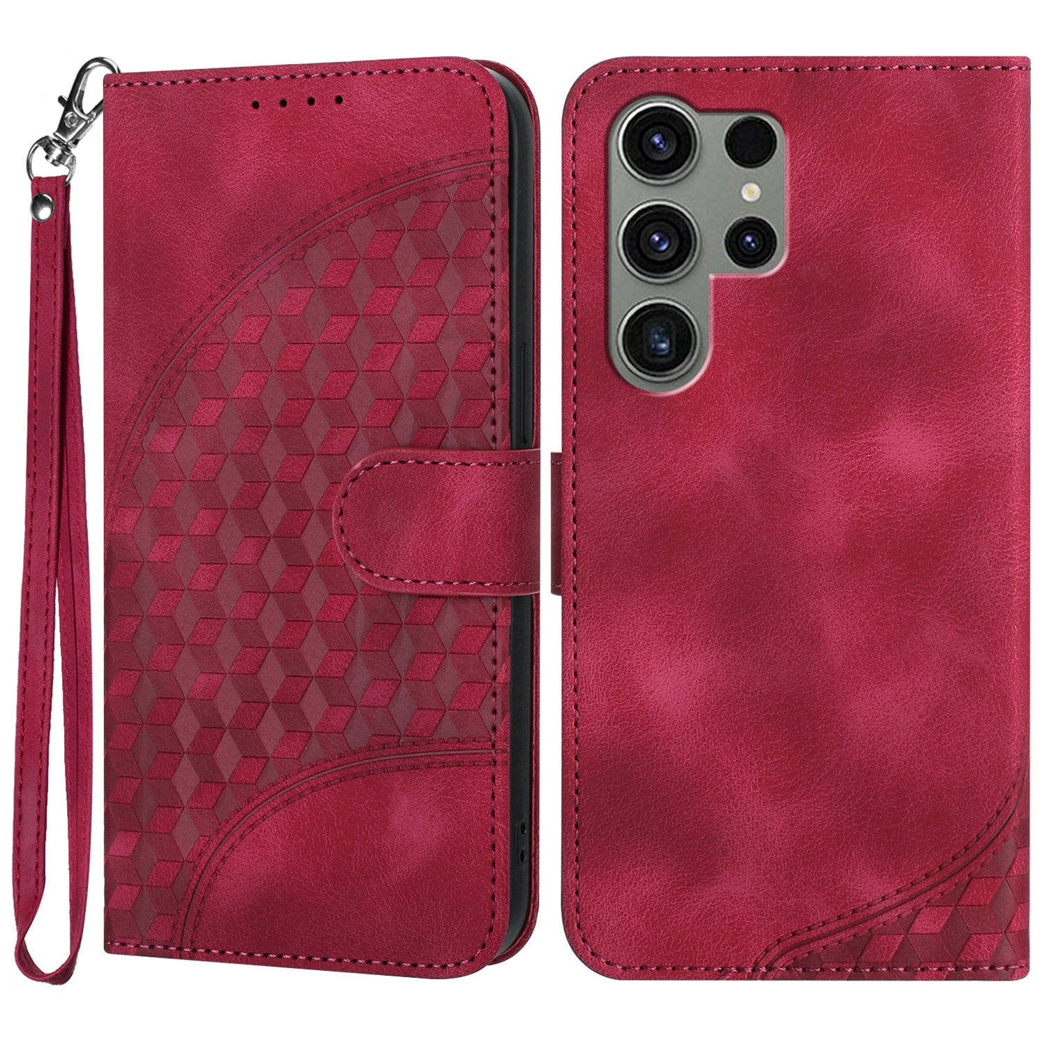 YX0060 For Samsung Galaxy S24 Ultra Cell Phone Case Elephant Head Imprinted Leather Cover - Rose