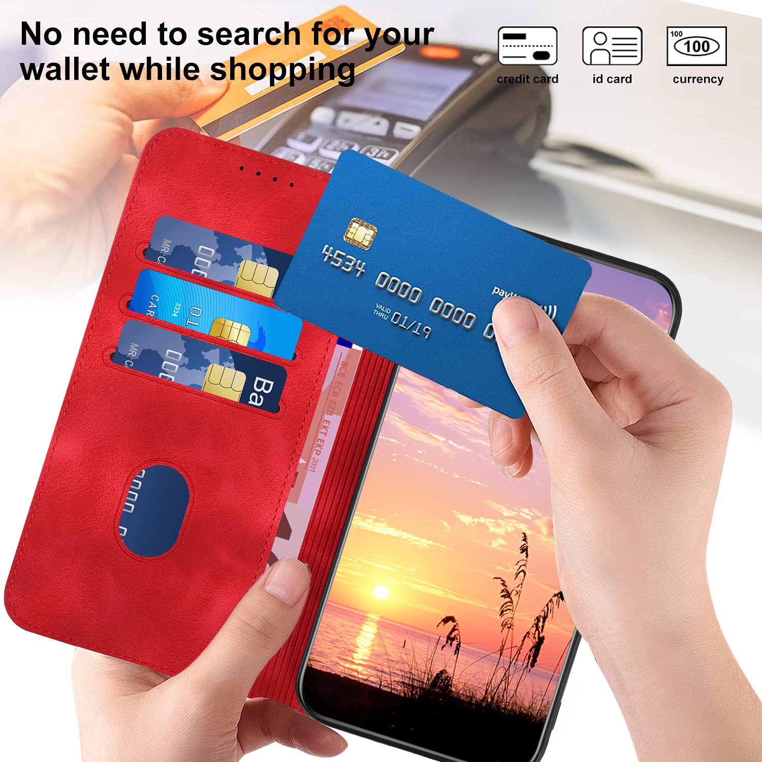 YX0060 For Samsung Galaxy S24 Cell Phone Case Elephant Head Imprinted Wallet Leather Cover - Red