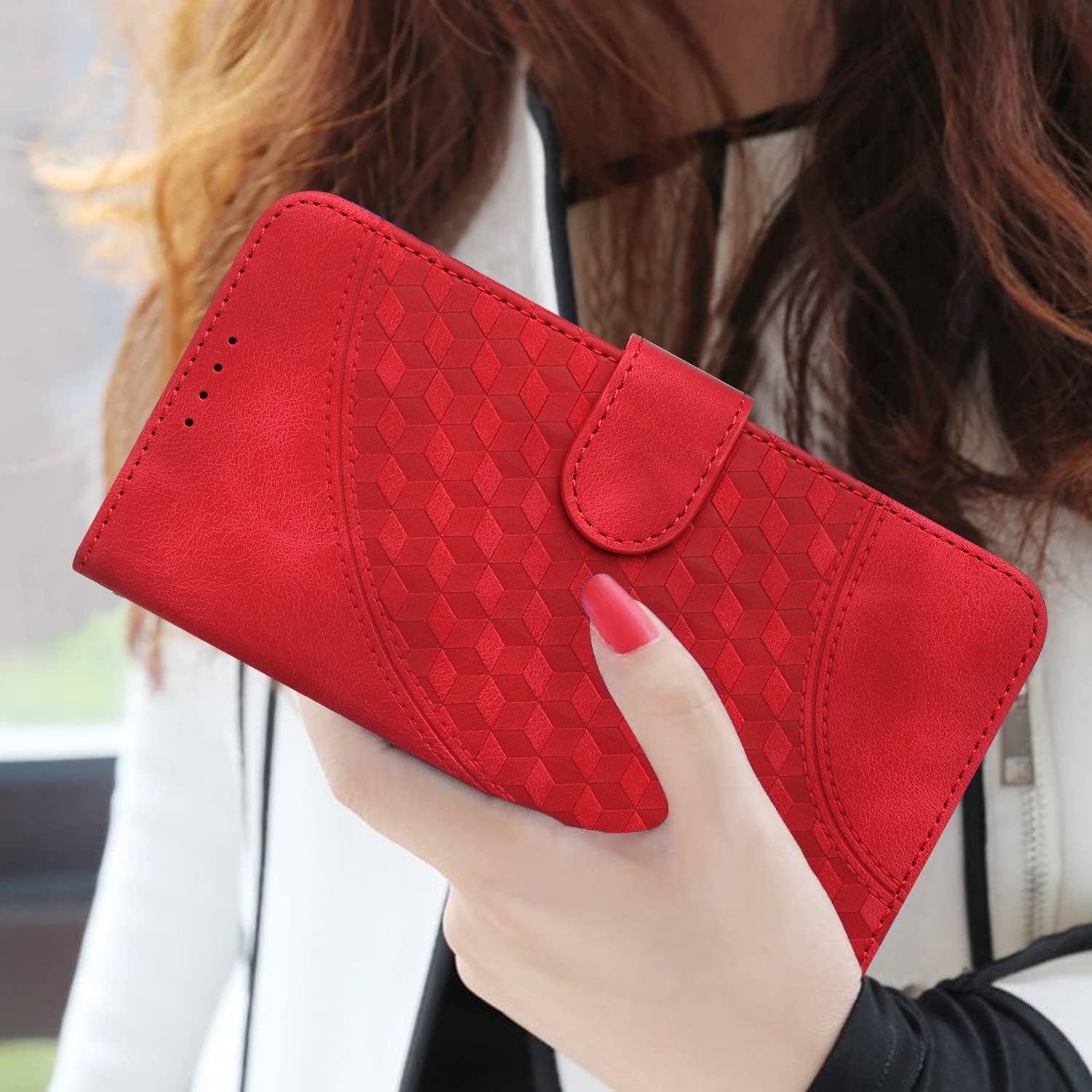 YX0060 For Samsung Galaxy S24 Cell Phone Case Elephant Head Imprinted Wallet Leather Cover - Red