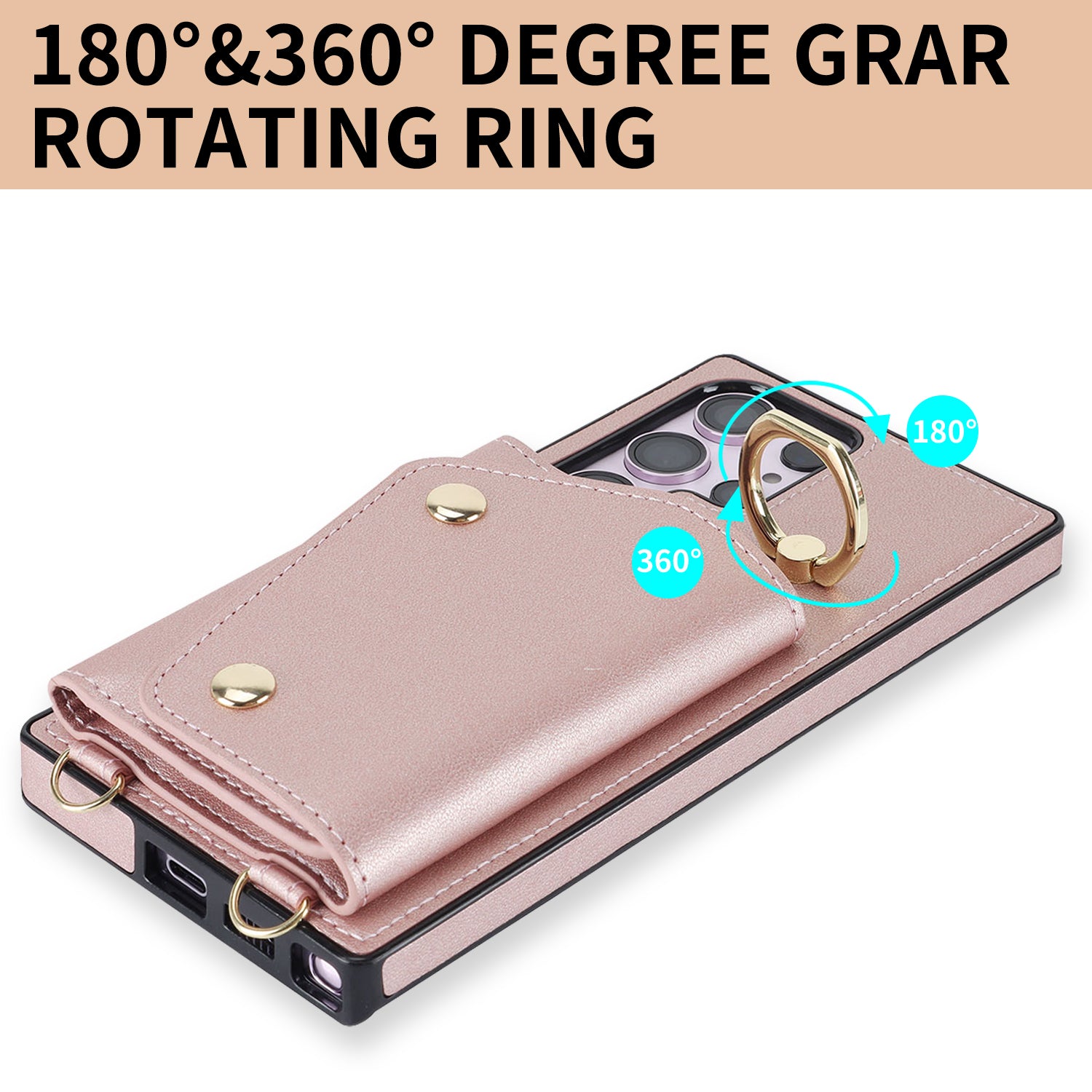 For Samsung Galaxy S24 Ultra Case Wallet Zipper Anti-scratch PU Leather+TPU Phone Protector - Rose Gold