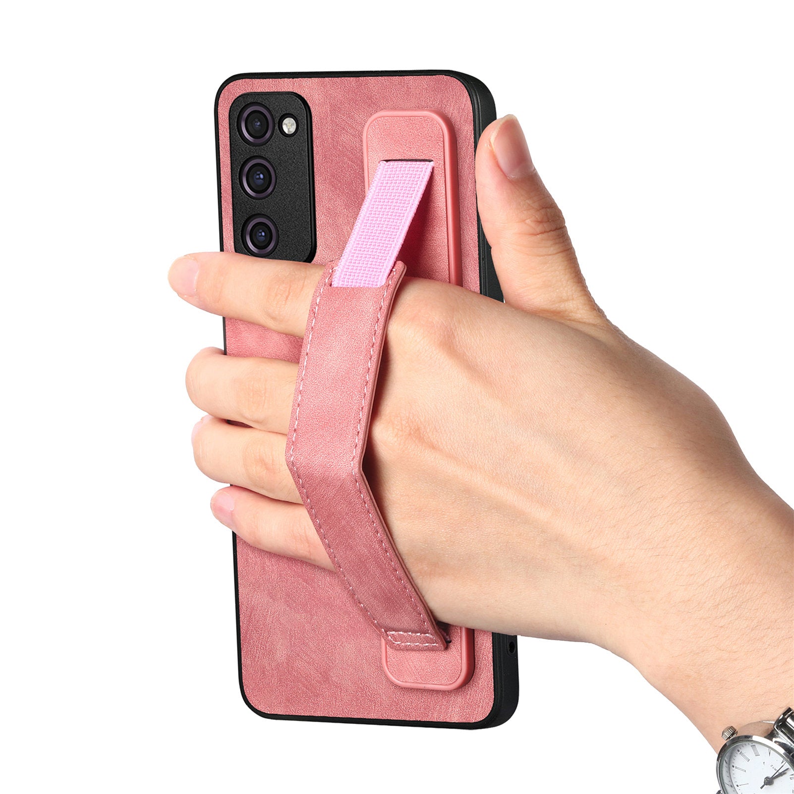 D11 For Samsung Galaxy S20 FE / S20 FE 5G / S20 FE 2022 / S20 Lite Retro Phone Case Wristband Kickstand - Pink