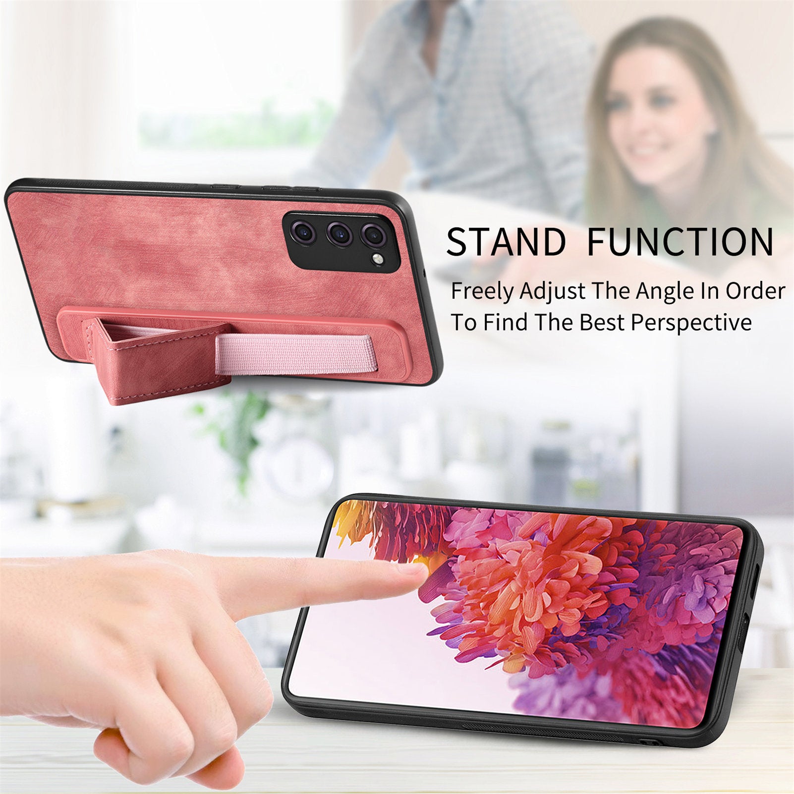 D11 For Samsung Galaxy S20 FE / S20 FE 5G / S20 FE 2022 / S20 Lite Retro Phone Case Wristband Kickstand - Pink