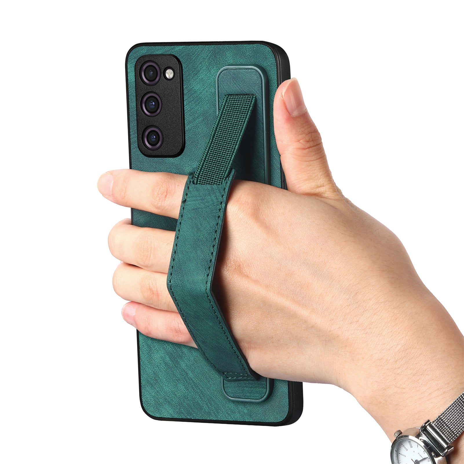 D11 For Samsung Galaxy S20 FE / S20 FE 5G / S20 FE 2022 / S20 Lite Retro Phone Case Wristband Kickstand - Green