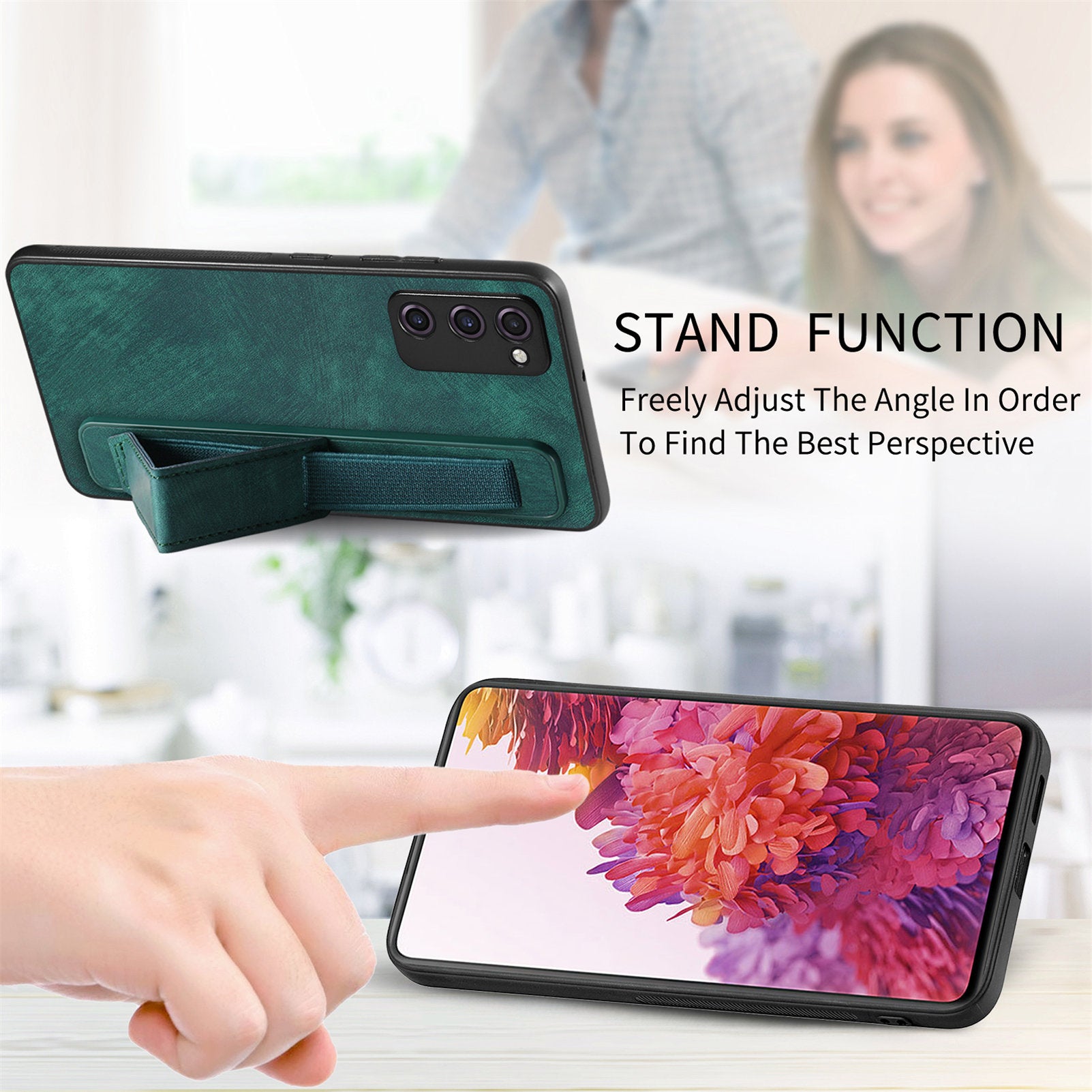 D11 For Samsung Galaxy S20 FE / S20 FE 5G / S20 FE 2022 / S20 Lite Retro Phone Case Wristband Kickstand - Green