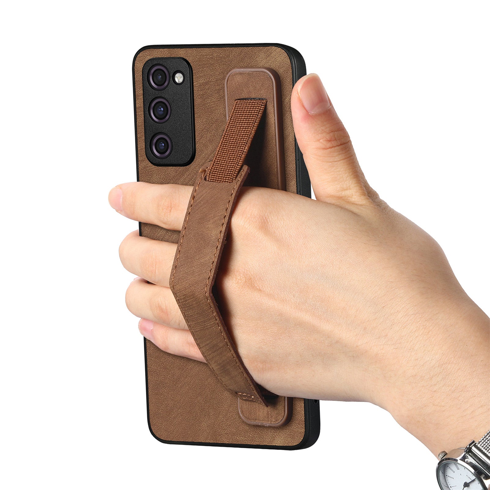 D11 For Samsung Galaxy S20 FE / S20 FE 5G / S20 FE 2022 / S20 Lite Retro Phone Case Wristband Kickstand - Brown