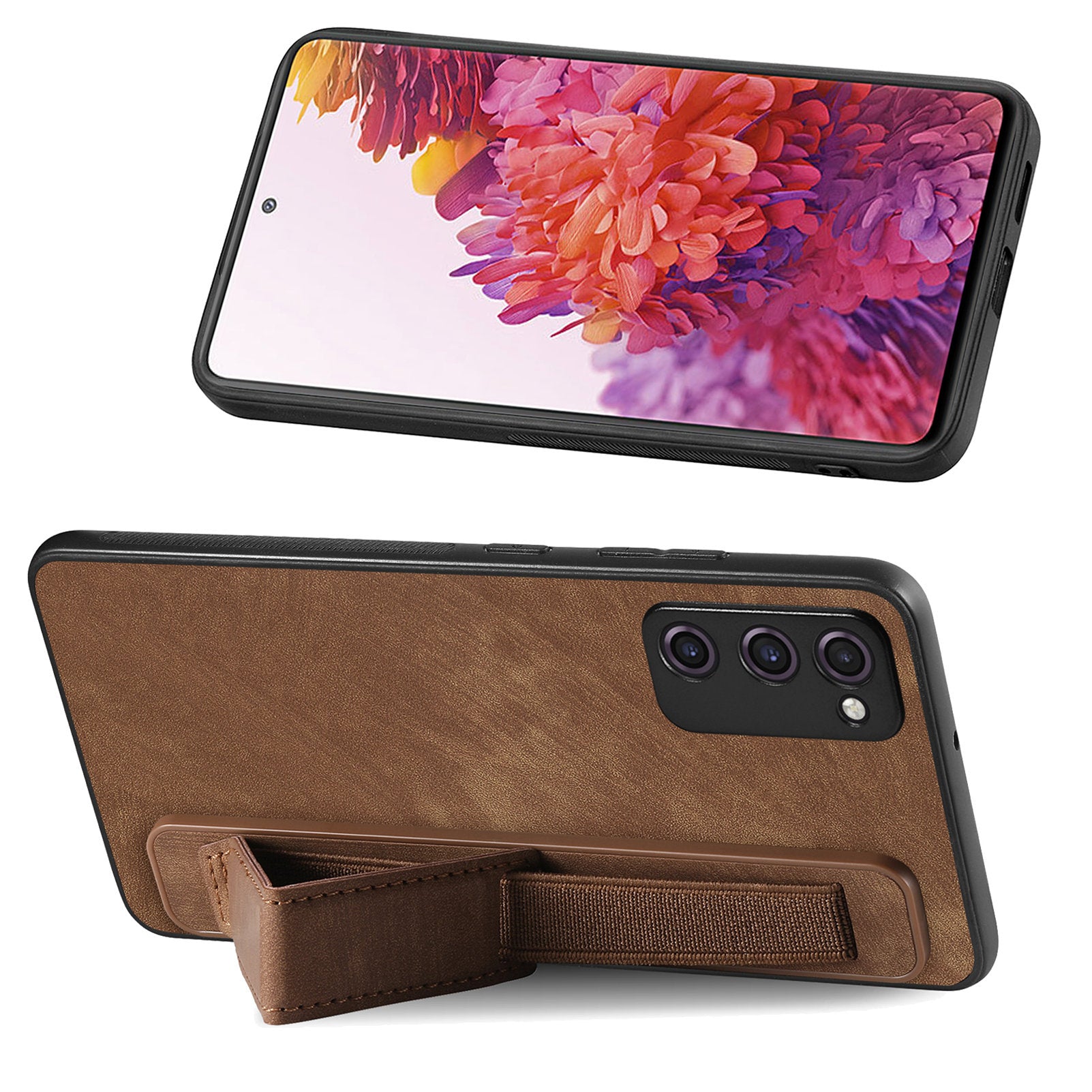 D11 For Samsung Galaxy S20 FE / S20 FE 5G / S20 FE 2022 / S20 Lite Retro Phone Case Wristband Kickstand - Brown