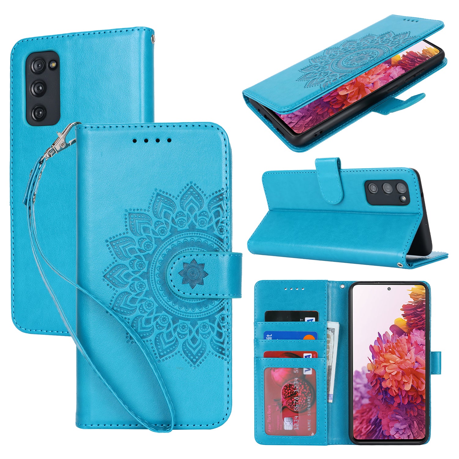 For Samsung Galaxy S20 FE 4G / FE 5G / S20 Lite / S20 FE 2022 Case R61 Texture Wallet PU Leather Phone Cover - Blue