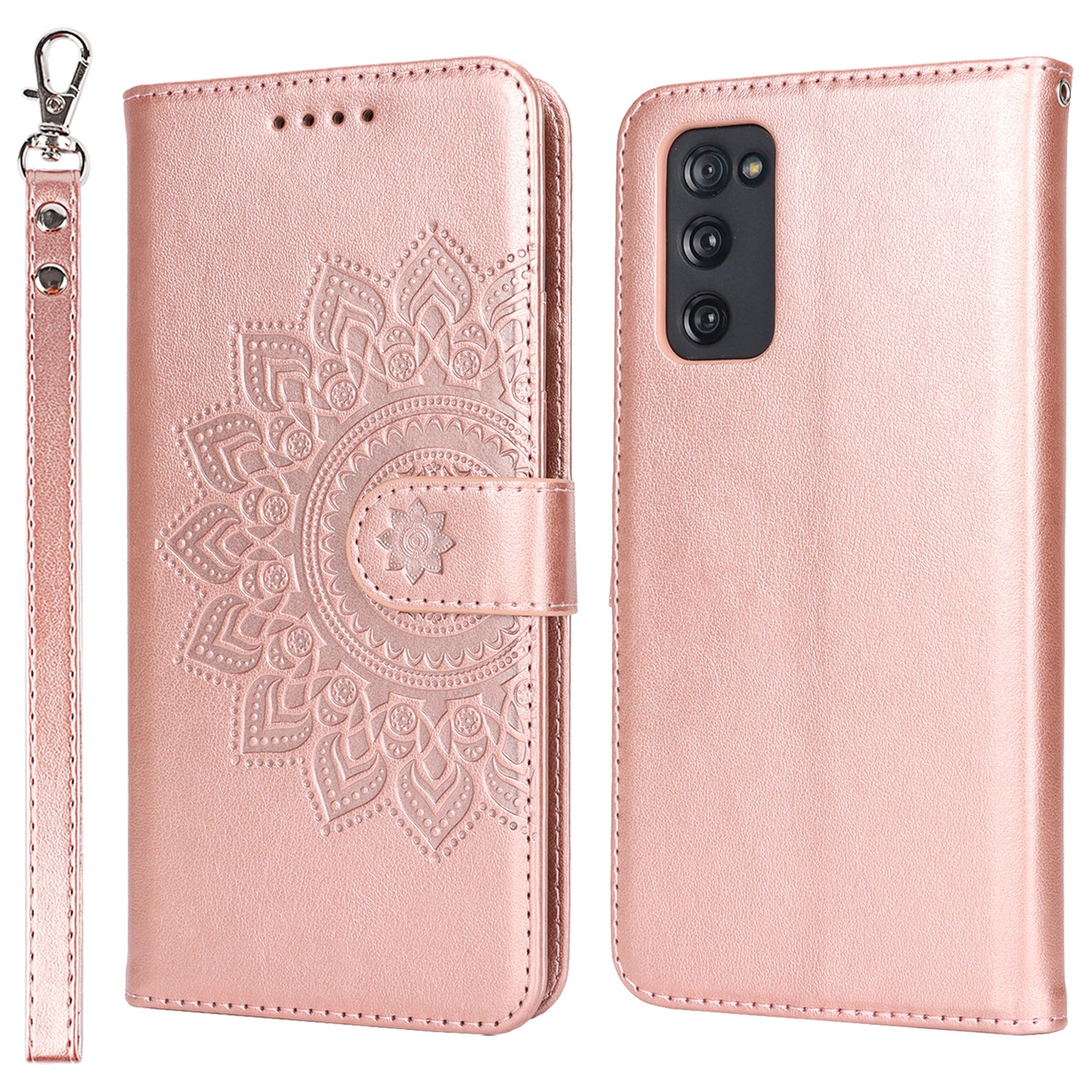 For Samsung Galaxy S20 FE 4G / FE 5G / S20 Lite / S20 FE 2022 Case R61 Texture Wallet PU Leather Phone Cover - Rose Gold