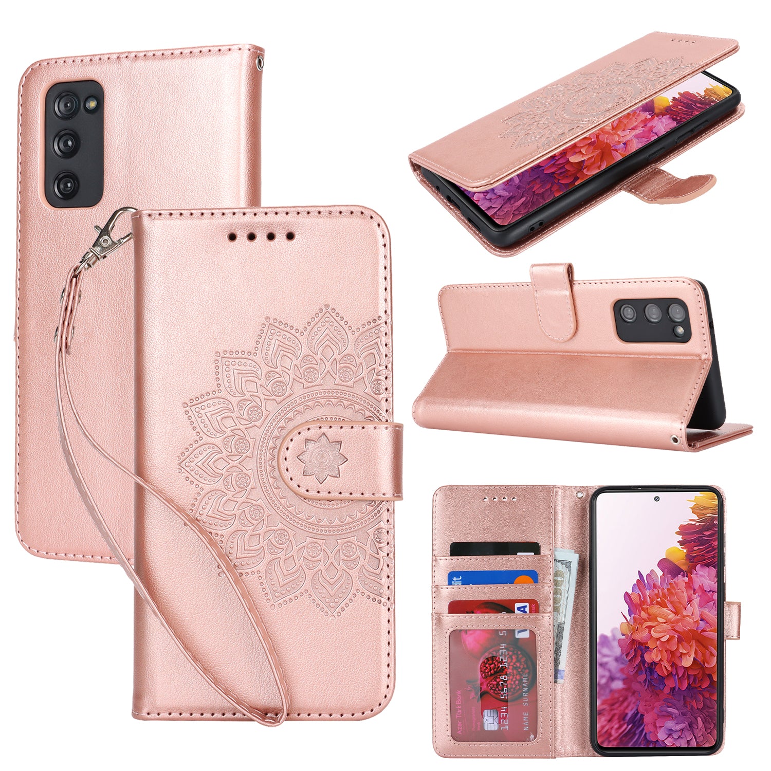 For Samsung Galaxy S20 FE 4G / FE 5G / S20 Lite / S20 FE 2022 Case R61 Texture Wallet PU Leather Phone Cover - Rose Gold