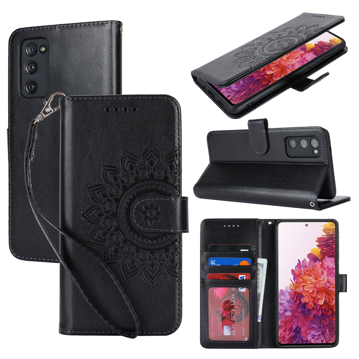 For Samsung Galaxy S20 FE 4G / FE 5G / S20 Lite / S20 FE 2022 Case R61 Texture Wallet PU Leather Phone Cover - Black