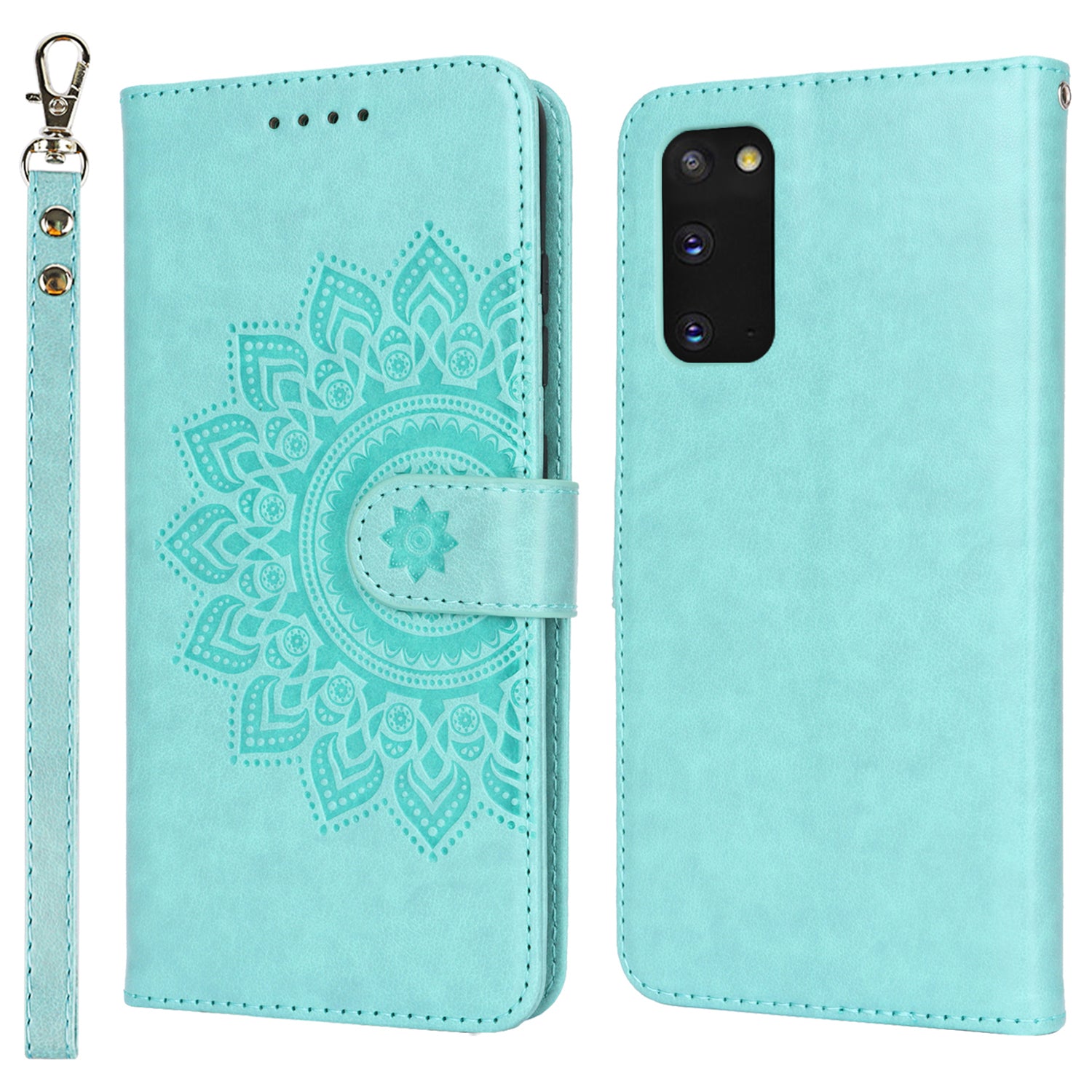 For Samsung Galaxy S20 4G / 5G Cell Phone Case R61 Texture Imprinted Leather Wallet Anti-scratch Cover - Light Green