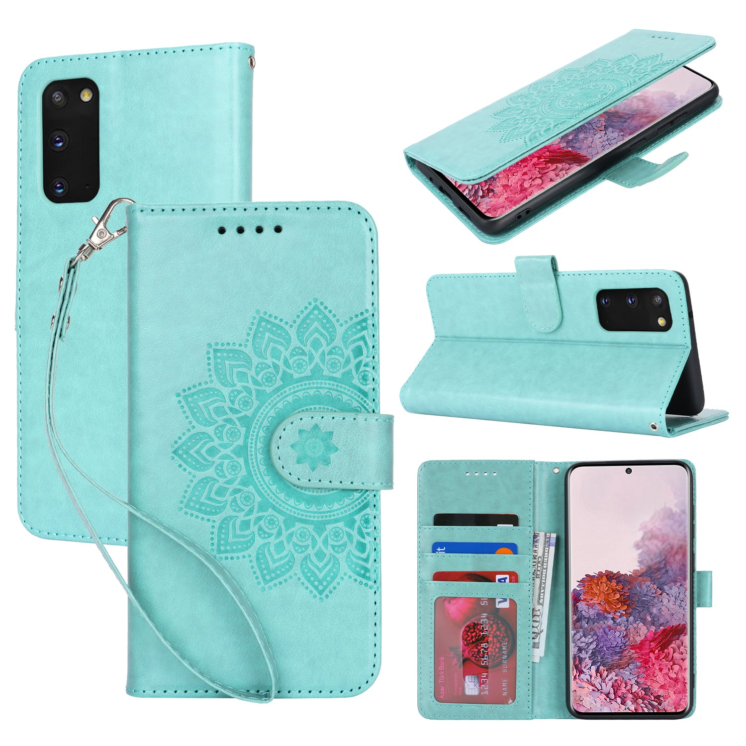 For Samsung Galaxy S20 4G / 5G Cell Phone Case R61 Texture Imprinted Leather Wallet Anti-scratch Cover - Light Green