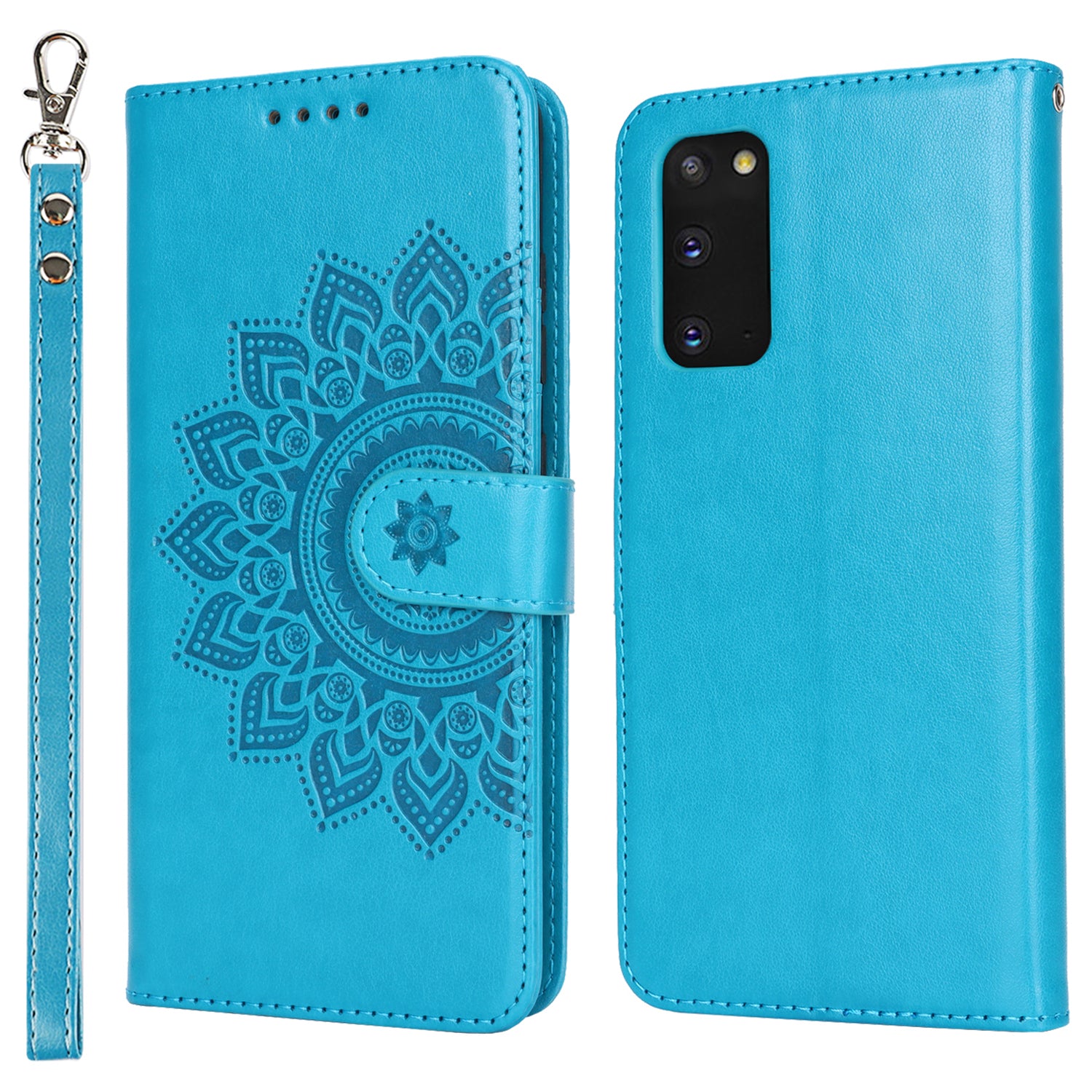 For Samsung Galaxy S20 4G / 5G Cell Phone Case R61 Texture Imprinted Leather Wallet Anti-scratch Cover - Blue