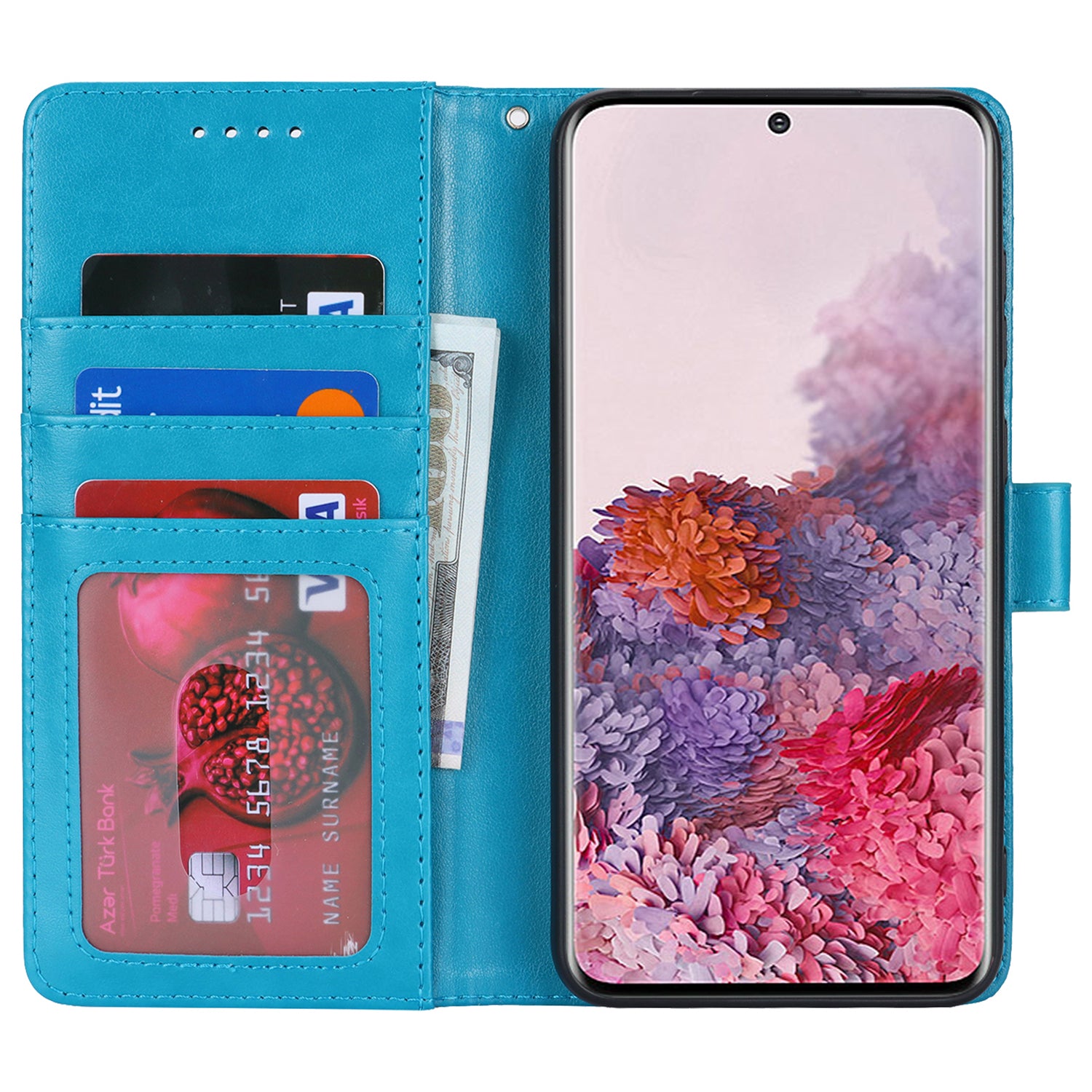 For Samsung Galaxy S20 4G / 5G Cell Phone Case R61 Texture Imprinted Leather Wallet Anti-scratch Cover - Blue