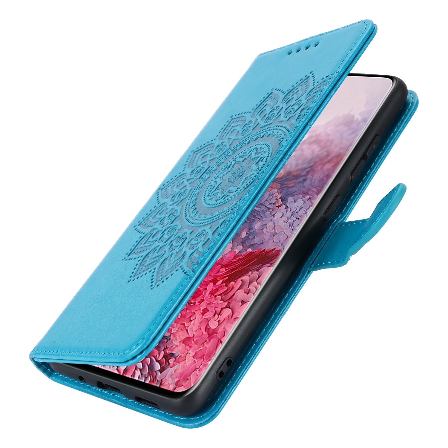 For Samsung Galaxy S20 4G / 5G Cell Phone Case R61 Texture Imprinted Leather Wallet Anti-scratch Cover - Blue