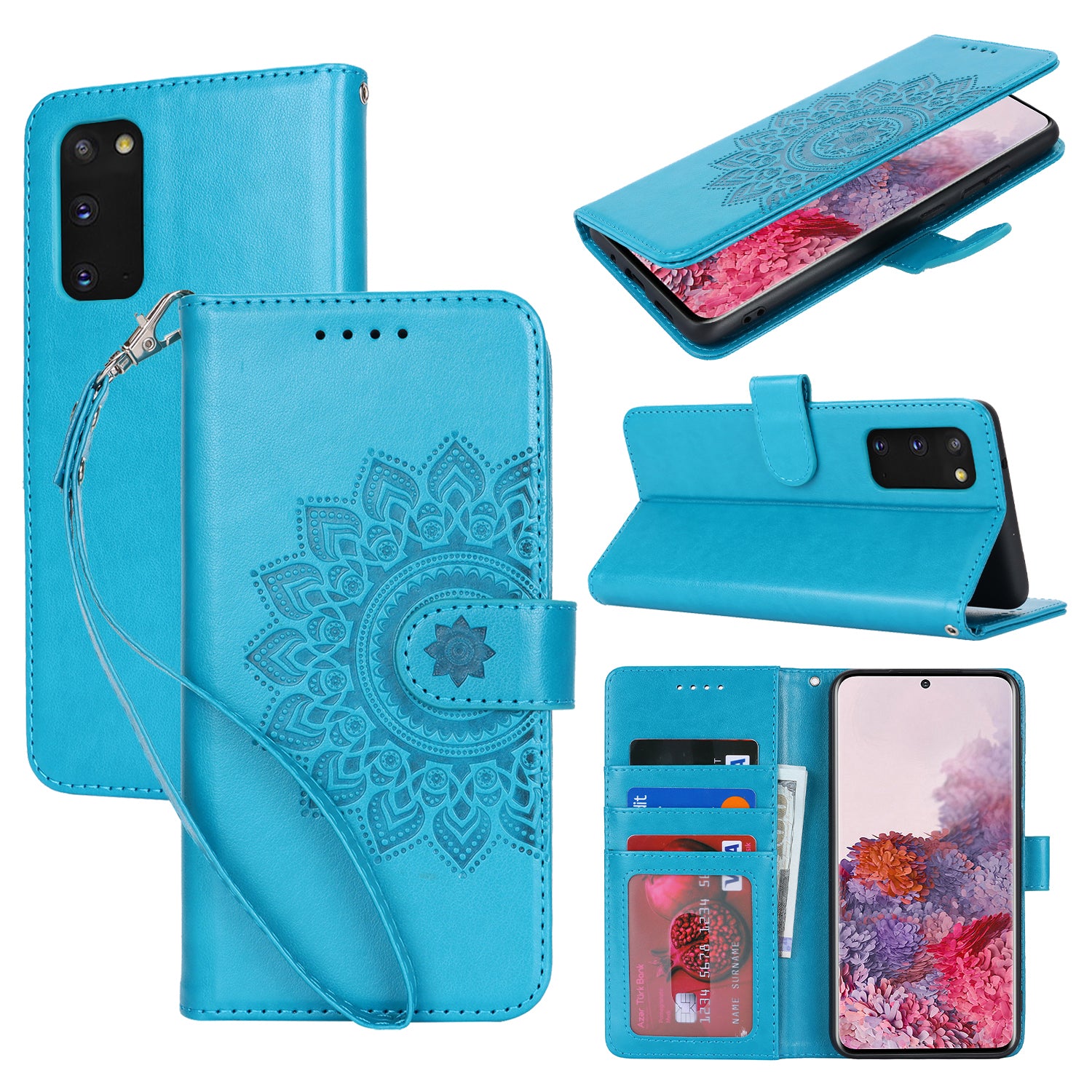 For Samsung Galaxy S20 4G / 5G Cell Phone Case R61 Texture Imprinted Leather Wallet Anti-scratch Cover - Blue