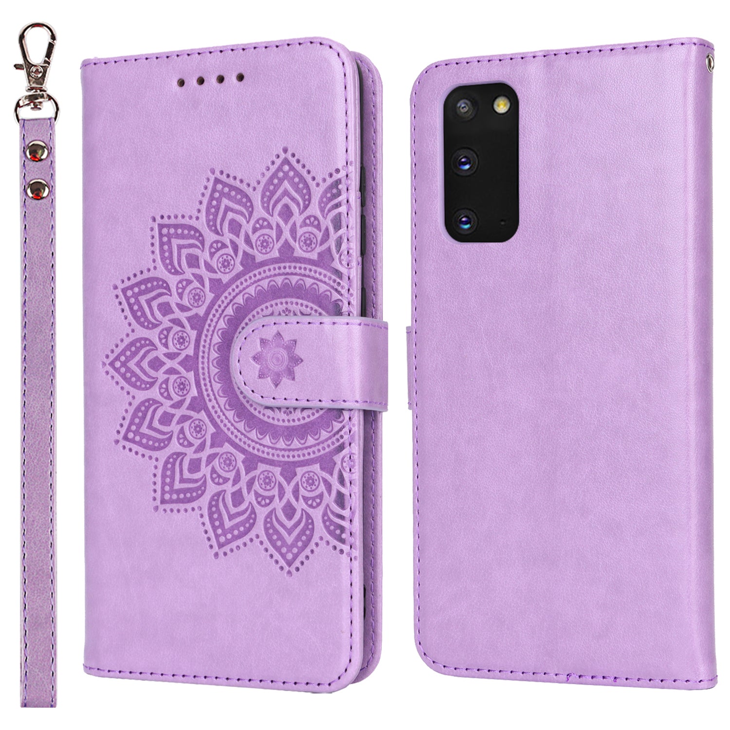 For Samsung Galaxy S20 4G / 5G Cell Phone Case R61 Texture Imprinted Leather Wallet Anti-scratch Cover - Purple