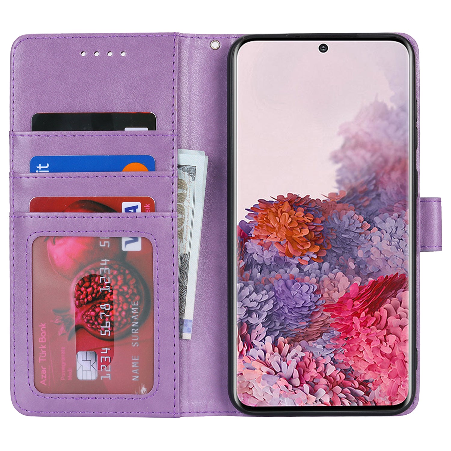 For Samsung Galaxy S20 4G / 5G Cell Phone Case R61 Texture Imprinted Leather Wallet Anti-scratch Cover - Purple