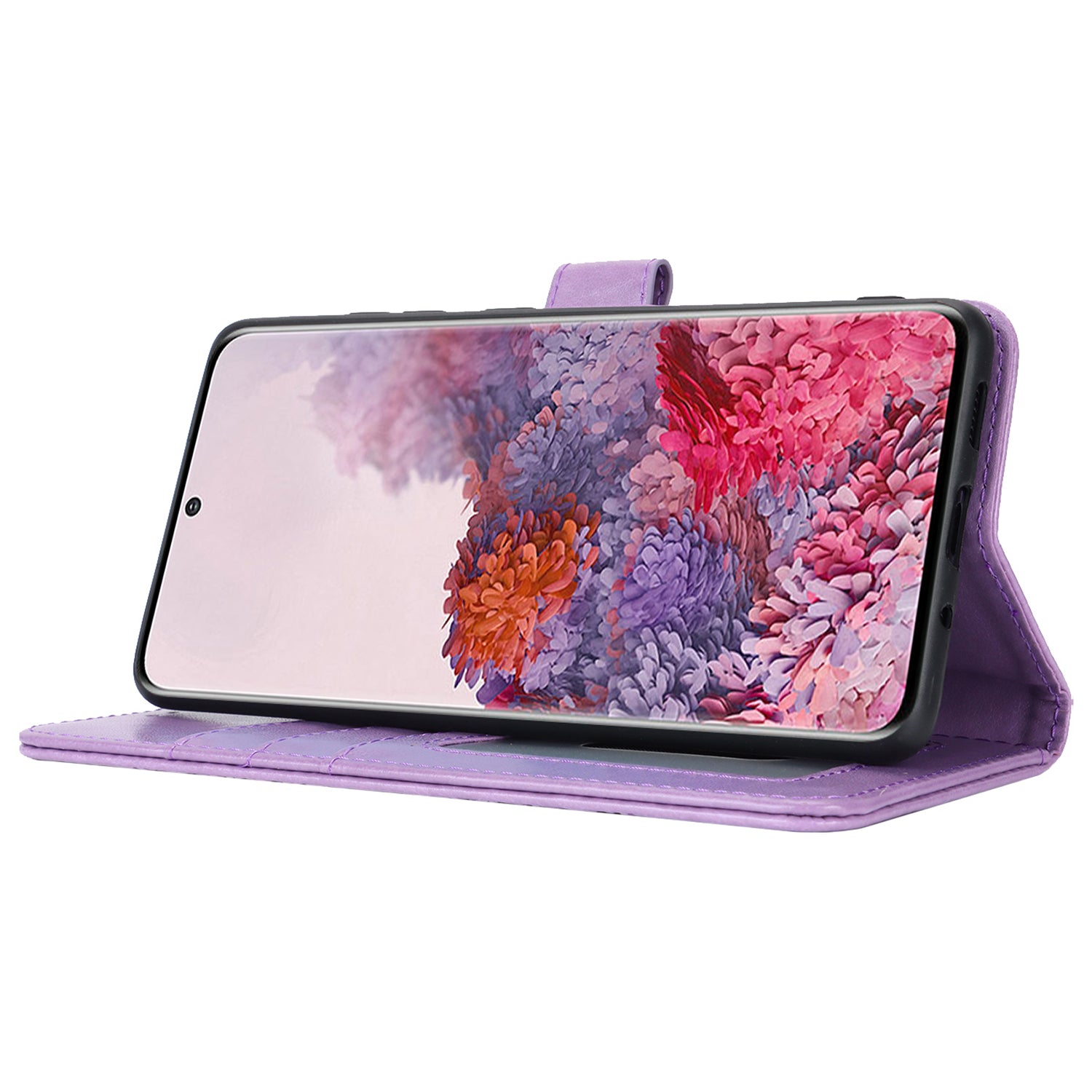 For Samsung Galaxy S20 4G / 5G Cell Phone Case R61 Texture Imprinted Leather Wallet Anti-scratch Cover - Purple