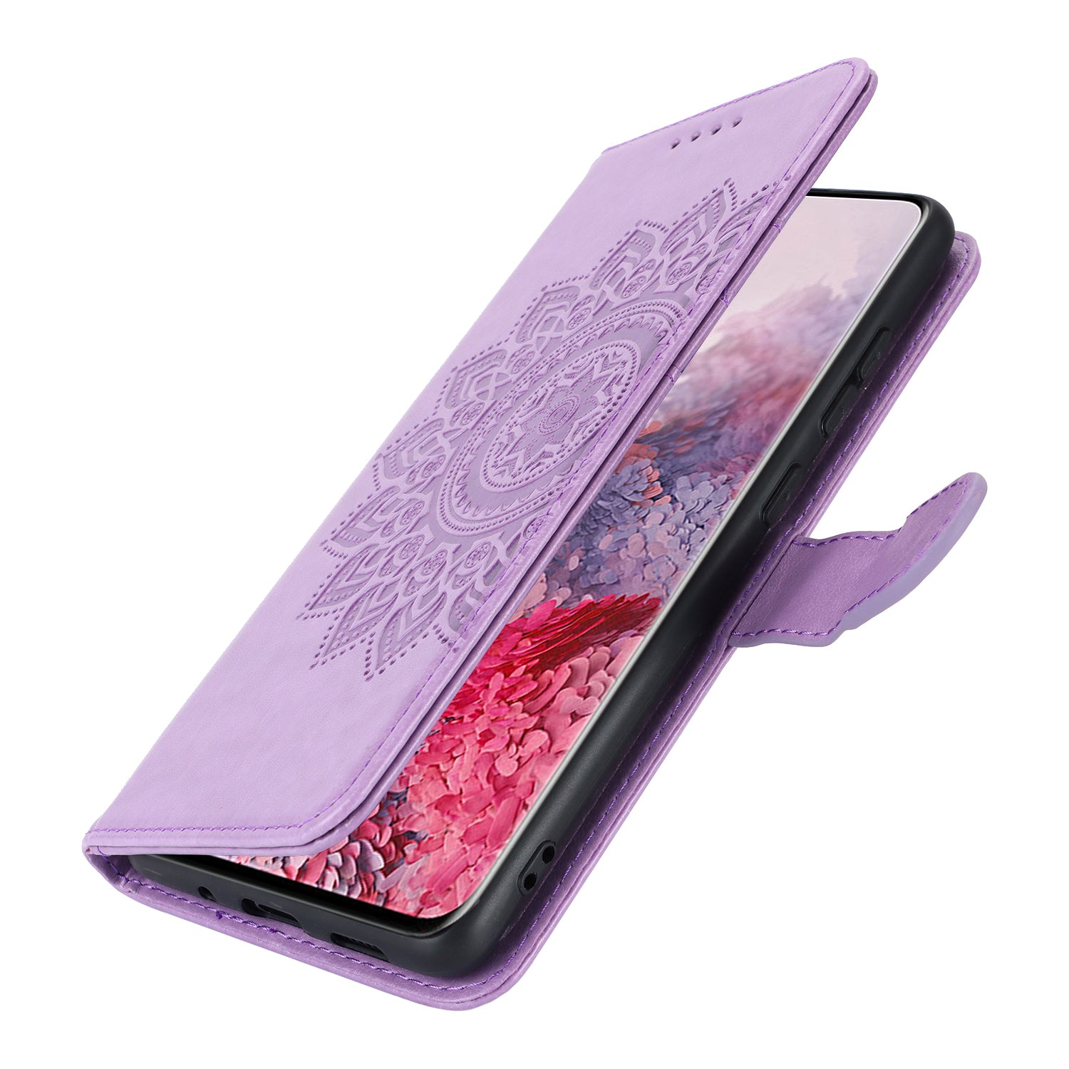 For Samsung Galaxy S20 4G / 5G Cell Phone Case R61 Texture Imprinted Leather Wallet Anti-scratch Cover - Purple