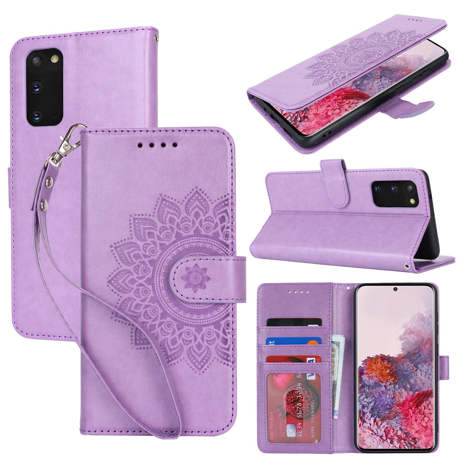 For Samsung Galaxy S20 4G / 5G Cell Phone Case R61 Texture Imprinted Leather Wallet Anti-scratch Cover - Purple