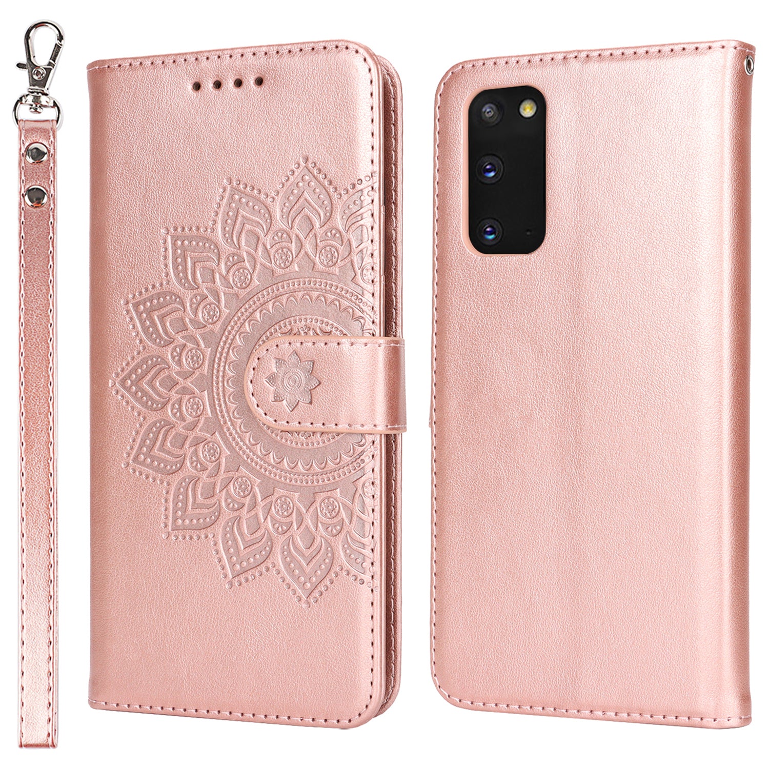 For Samsung Galaxy S20 4G / 5G Cell Phone Case R61 Texture Imprinted Leather Wallet Anti-scratch Cover - Rose Gold