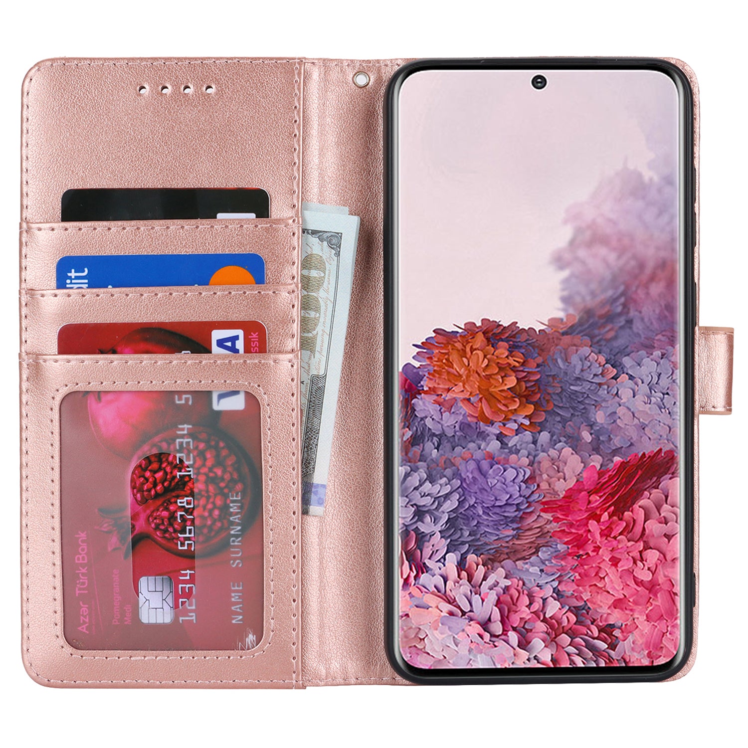 For Samsung Galaxy S20 4G / 5G Cell Phone Case R61 Texture Imprinted Leather Wallet Anti-scratch Cover - Rose Gold