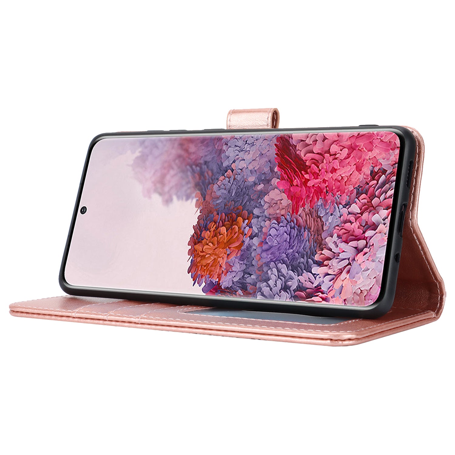 For Samsung Galaxy S20 4G / 5G Cell Phone Case R61 Texture Imprinted Leather Wallet Anti-scratch Cover - Rose Gold