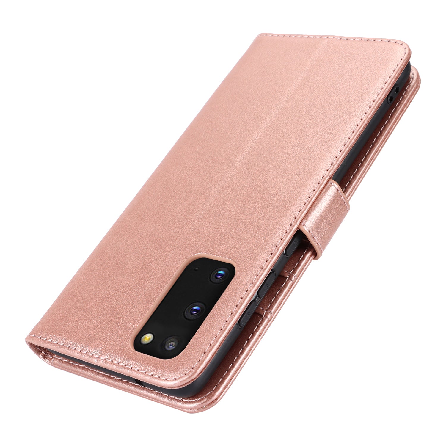 For Samsung Galaxy S20 4G / 5G Cell Phone Case R61 Texture Imprinted Leather Wallet Anti-scratch Cover - Rose Gold