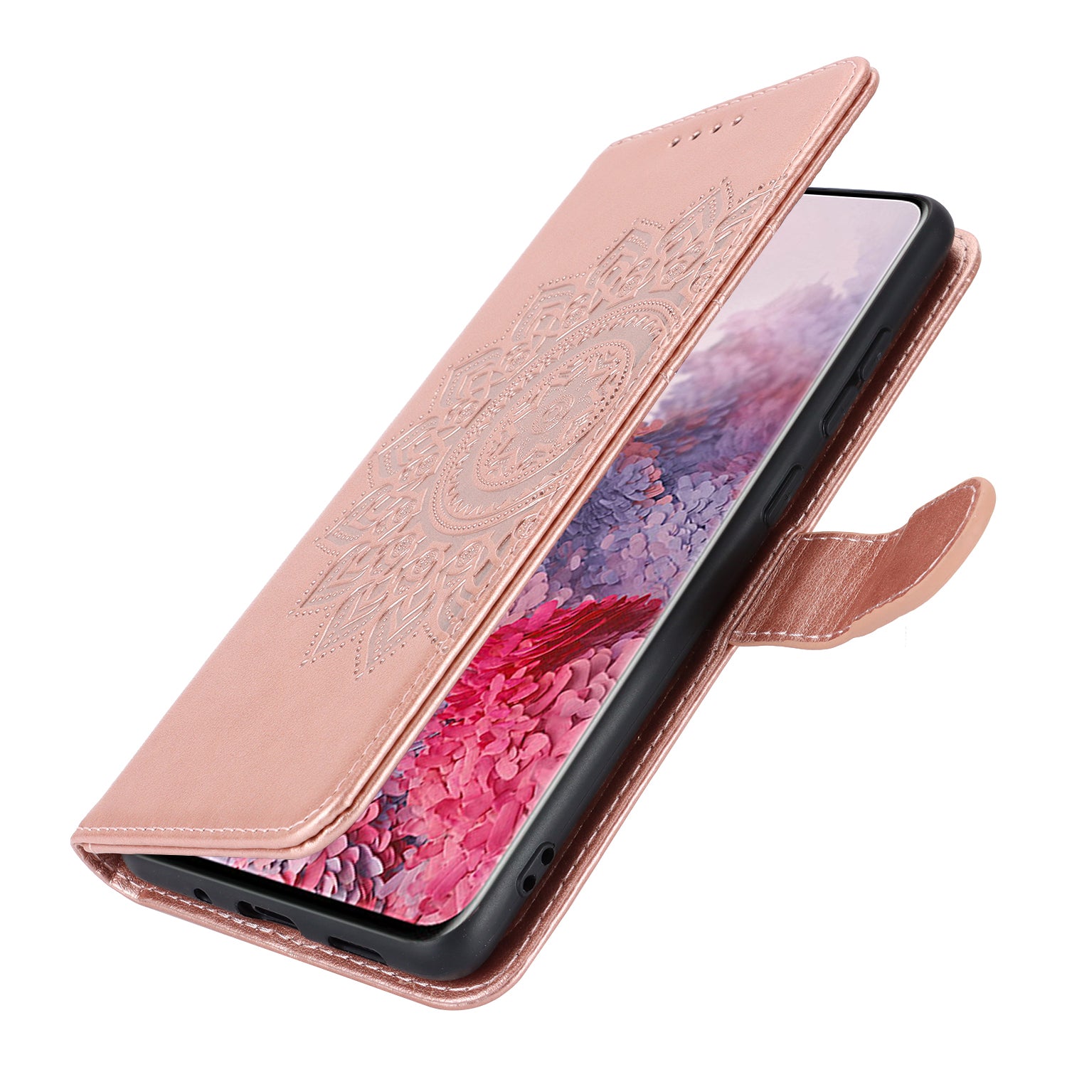 For Samsung Galaxy S20 4G / 5G Cell Phone Case R61 Texture Imprinted Leather Wallet Anti-scratch Cover - Rose Gold