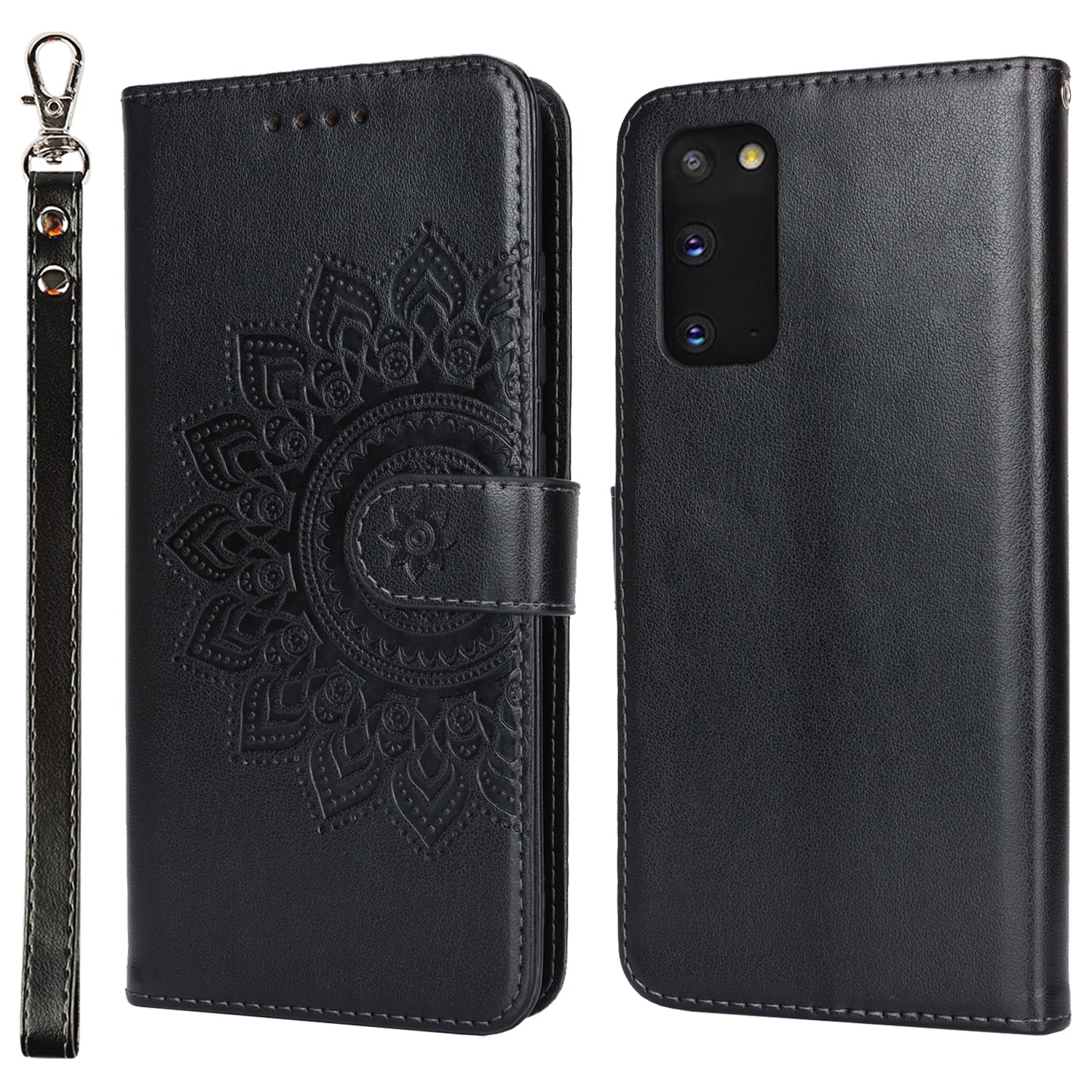 For Samsung Galaxy S20 4G / 5G Cell Phone Case R61 Texture Imprinted Leather Wallet Anti-scratch Cover - Black