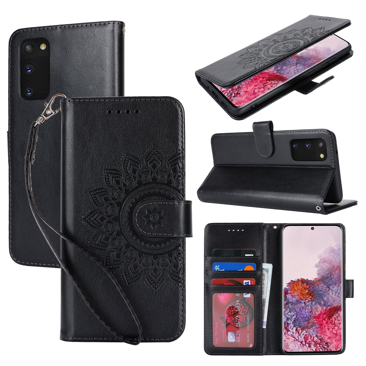 For Samsung Galaxy S20 4G / 5G Cell Phone Case R61 Texture Imprinted Leather Wallet Anti-scratch Cover - Black