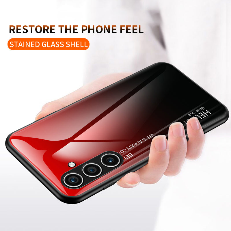 For Samsung Galaxy S24 Phone Cover Gradient Tempered Glass Back Cover - Gradient Red Black