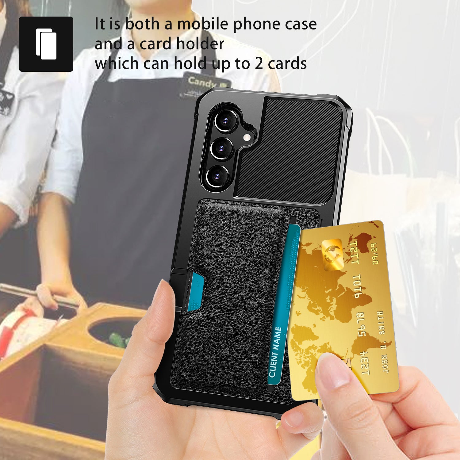 ZM02 Phone Case for Samsung Galaxy S24+ Card Slot Four Corner Drop Protection