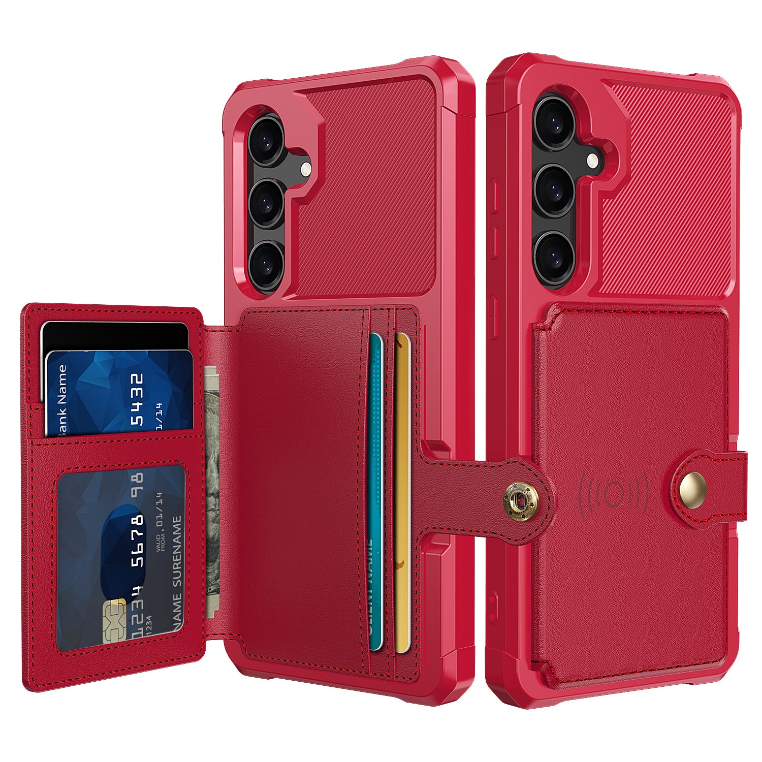 ZM03 For Samsung Galaxy S24 Case Soft TPU+PU Leather Card Slots Kickstand Phone Protector - Red