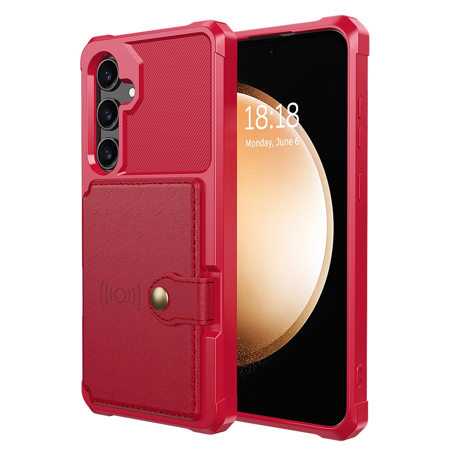 ZM03 For Samsung Galaxy S24 Case Soft TPU+PU Leather Card Slots Kickstand Phone Protector - Red