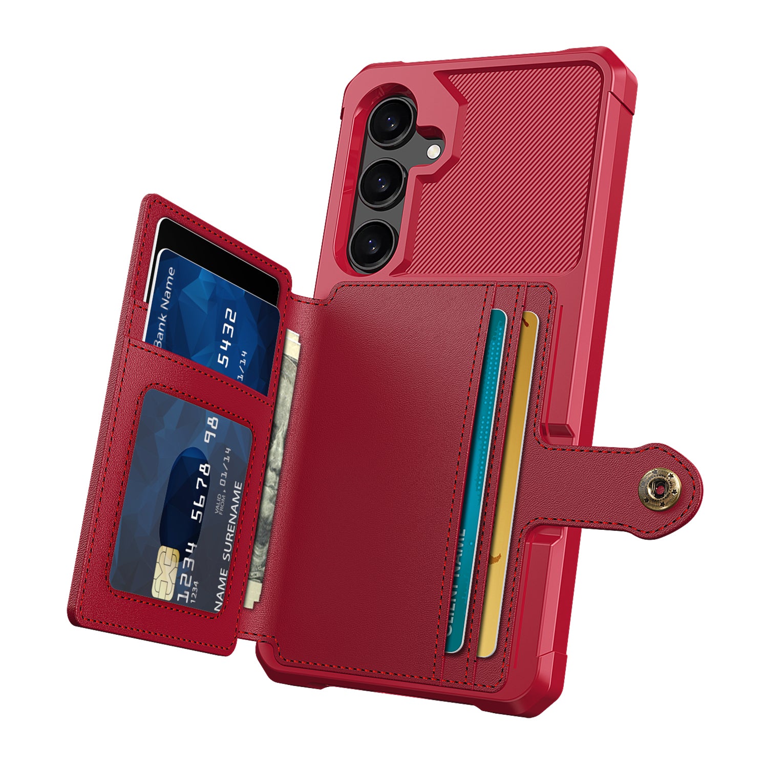 ZM03 For Samsung Galaxy S24 Case Soft TPU+PU Leather Card Slots Kickstand Phone Protector - Red