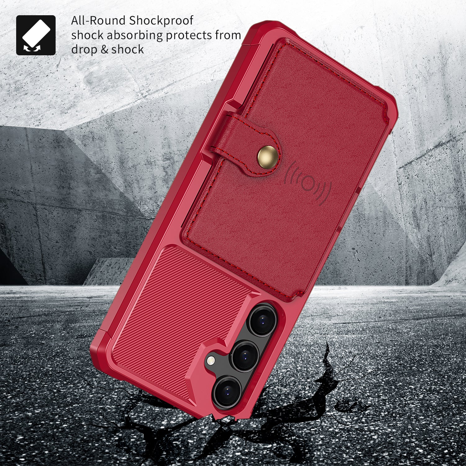 ZM03 For Samsung Galaxy S24 Case Soft TPU+PU Leather Card Slots Kickstand Phone Protector - Red