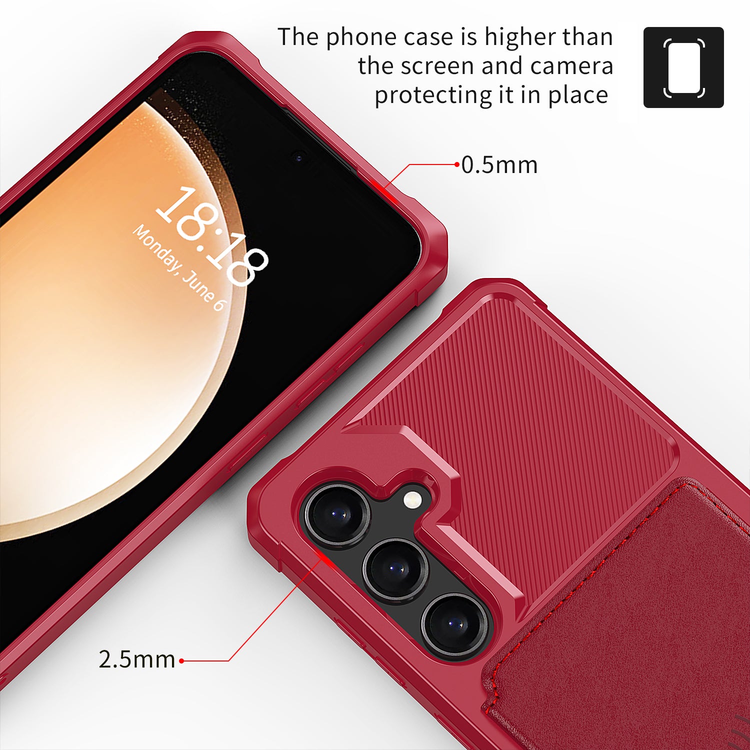 ZM03 For Samsung Galaxy S24 Case Soft TPU+PU Leather Card Slots Kickstand Phone Protector - Red