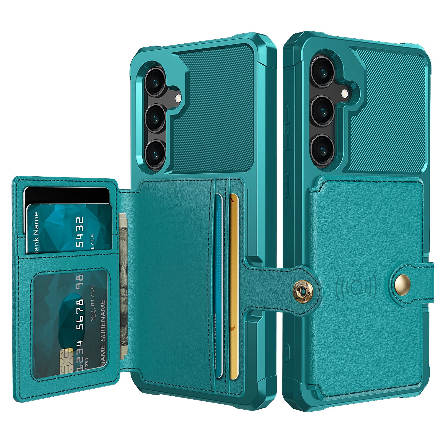 ZM03 For Samsung Galaxy S24 Case Soft TPU+PU Leather Card Slots Kickstand Phone Protector - Green