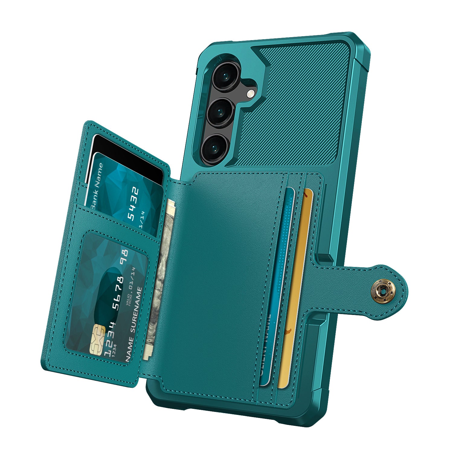 ZM03 For Samsung Galaxy S24 Case Soft TPU+PU Leather Card Slots Kickstand Phone Protector - Green