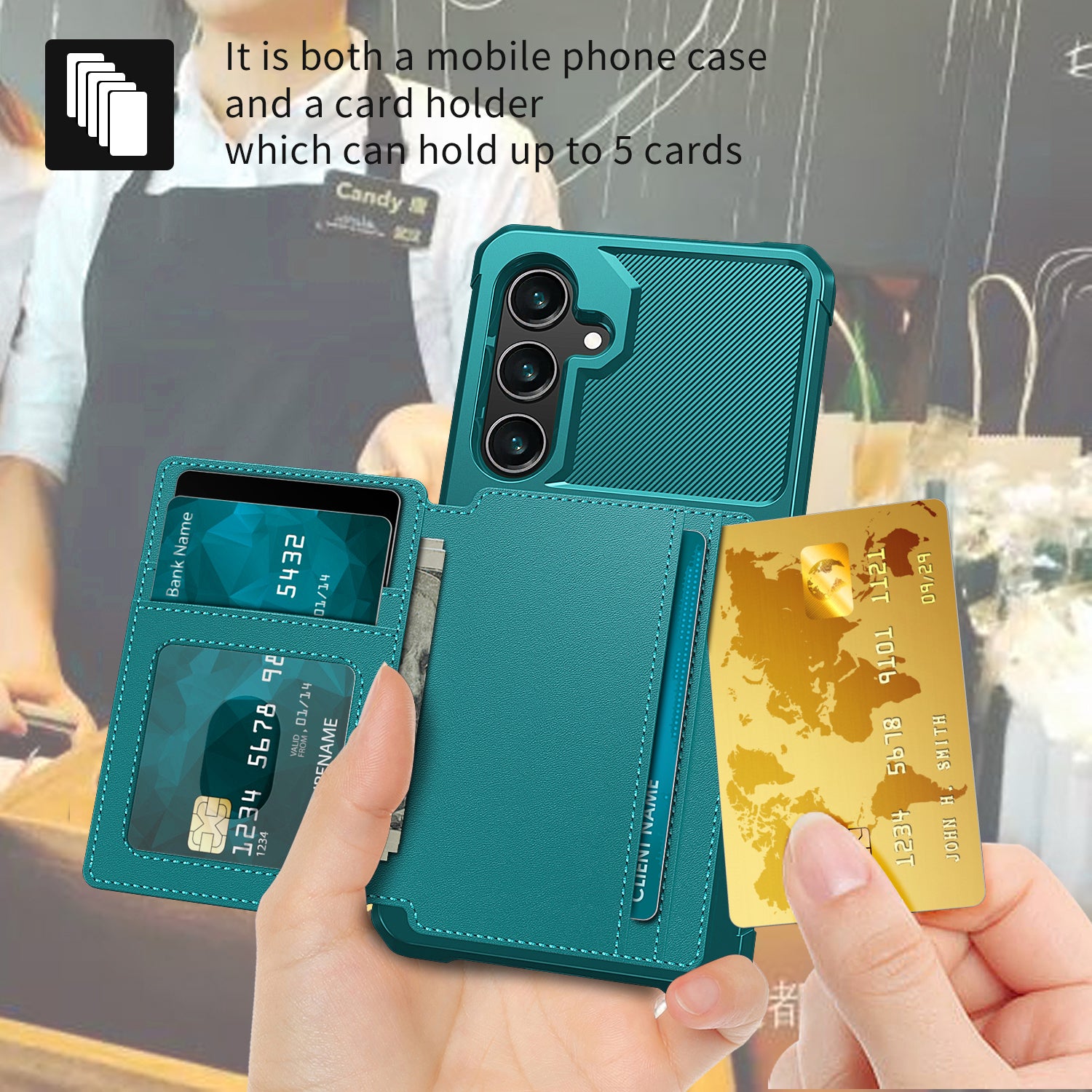 ZM03 For Samsung Galaxy S24 Case Soft TPU+PU Leather Card Slots Kickstand Phone Protector - Green