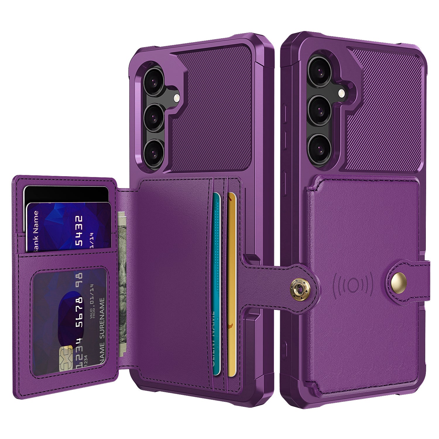 ZM03 For Samsung Galaxy S24 Case Soft TPU+PU Leather Card Slots Kickstand Phone Protector - Purple