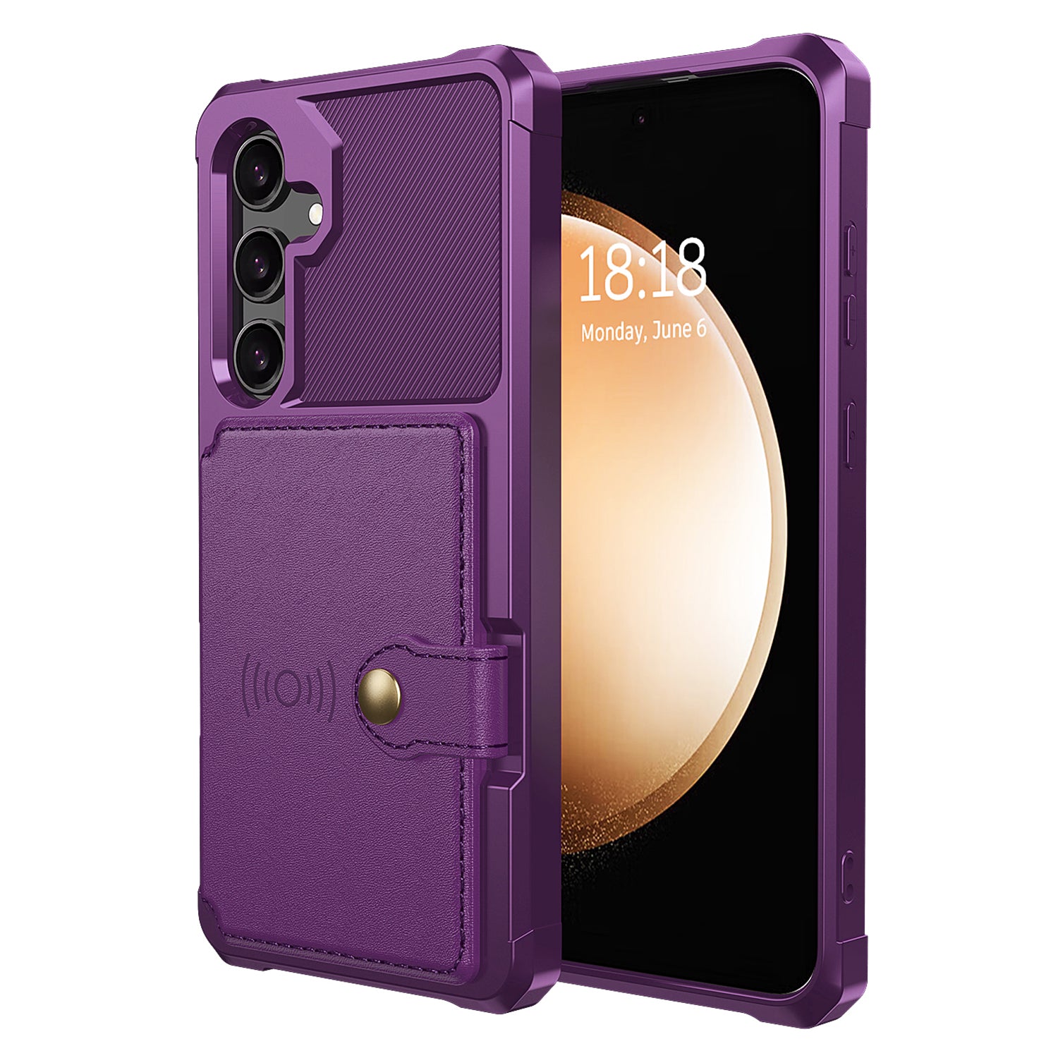 ZM03 For Samsung Galaxy S24 Case Soft TPU+PU Leather Card Slots Kickstand Phone Protector - Purple