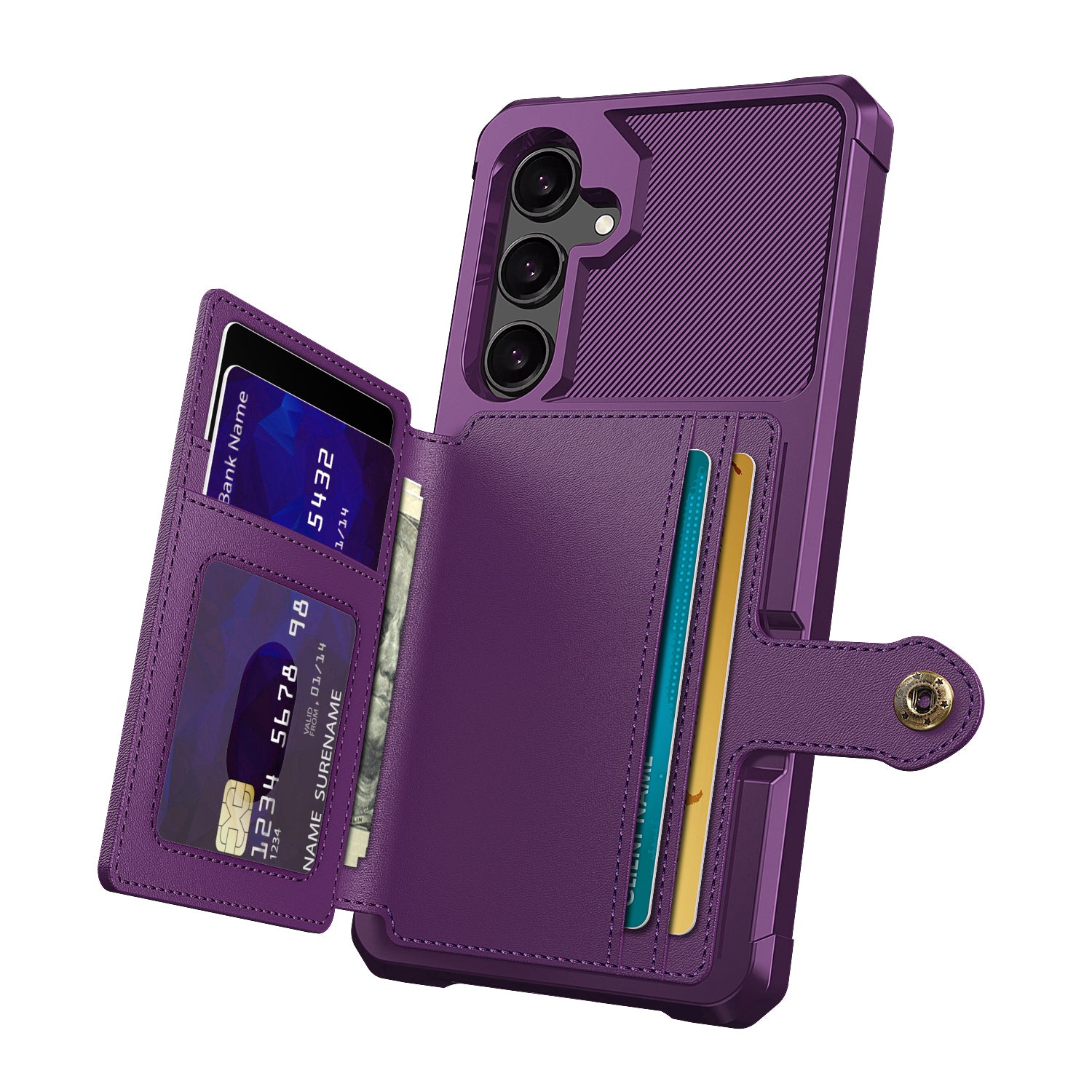 ZM03 For Samsung Galaxy S24 Case Soft TPU+PU Leather Card Slots Kickstand Phone Protector - Purple