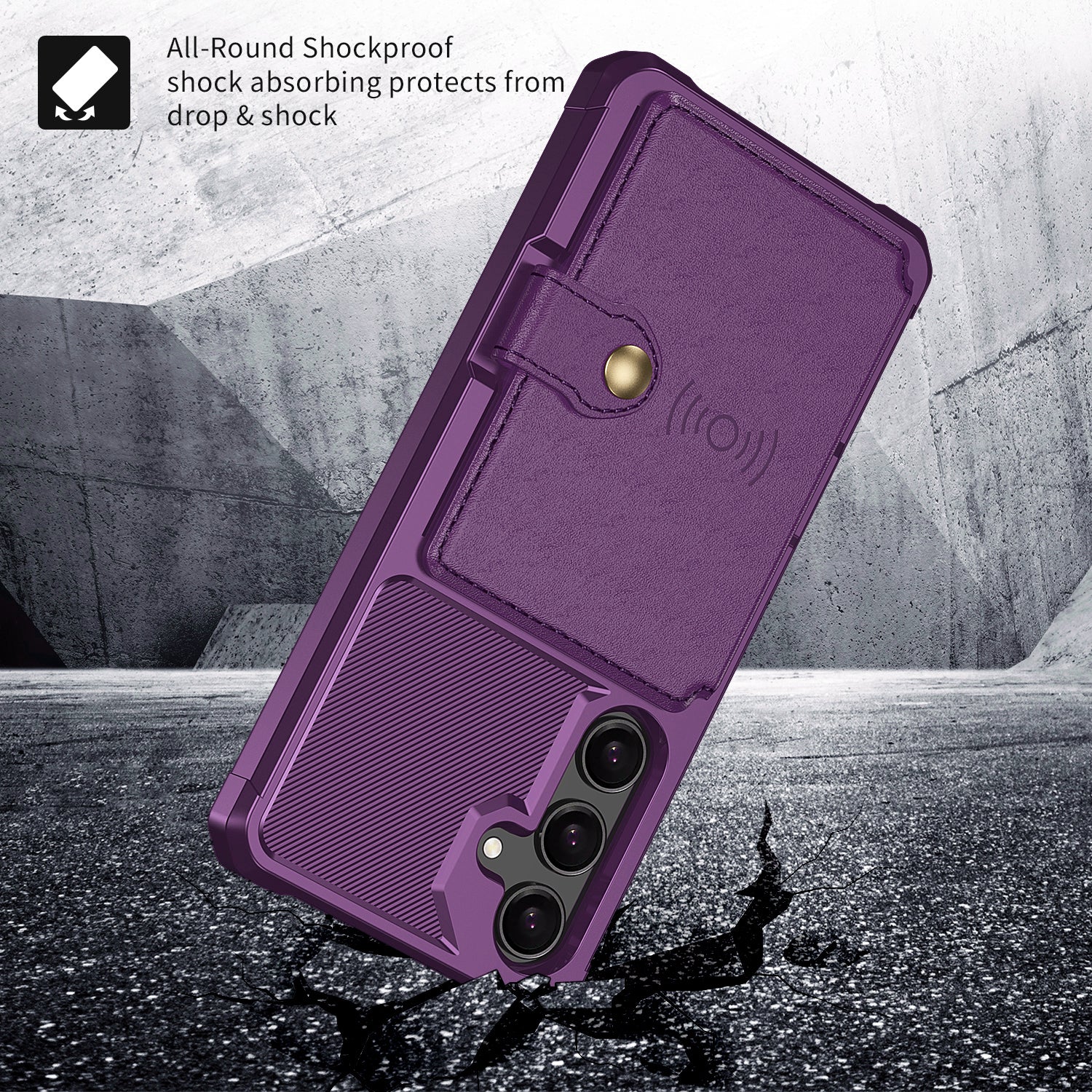 ZM03 For Samsung Galaxy S24 Case Soft TPU+PU Leather Card Slots Kickstand Phone Protector - Purple